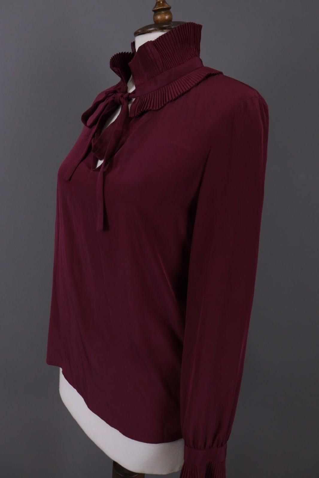 Designer Claudie Pierlot Burgund Pussy Bow Blouse Shirt Size 38 Size M / US 6-8 / IT 42-44 - 7 Thumbnail