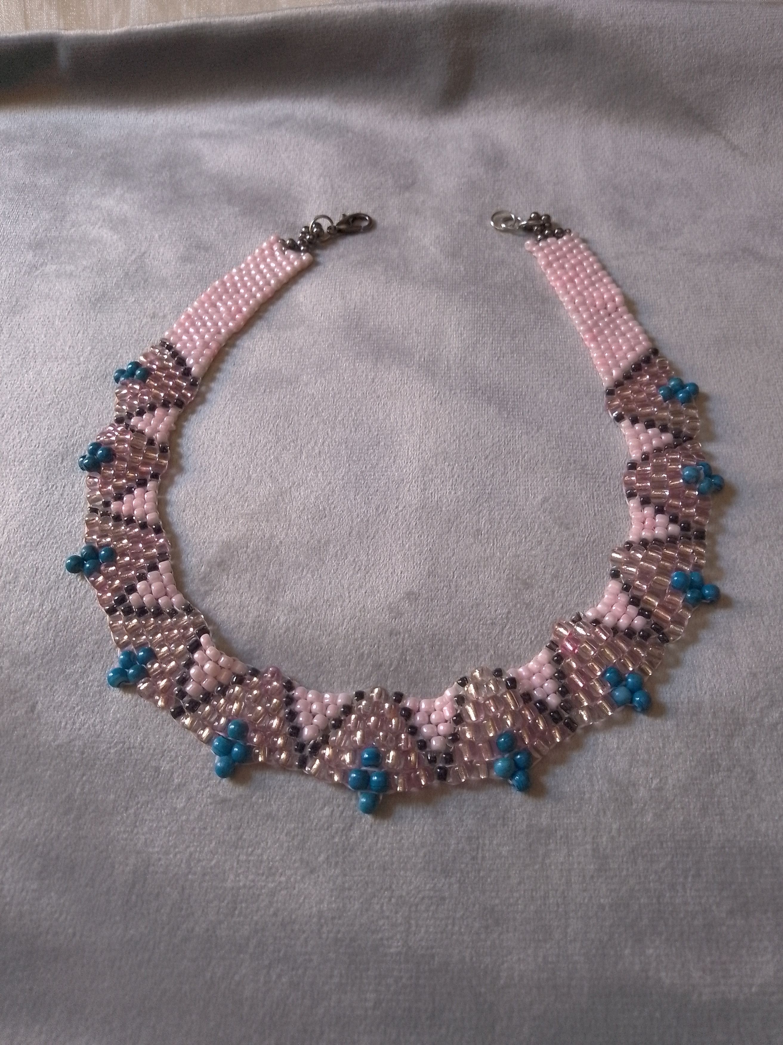 Handmade Necklace Pink Elegant Party Wedding Embroidered in Glass Size ONE SIZE - 9 Thumbnail