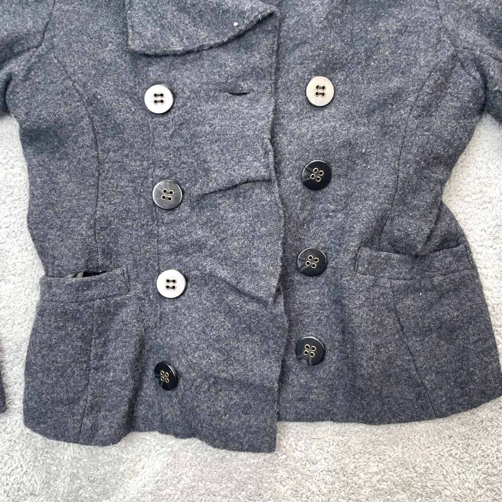 Doublet Luii Jacket Womens Medium Gray Cropped Peacoat Wool Notch Lapel Double Breasted Short Coat Casual Travel Button Pockets City Classic Size M / US 6-8 / IT 42-44 - 5 Thumbnail