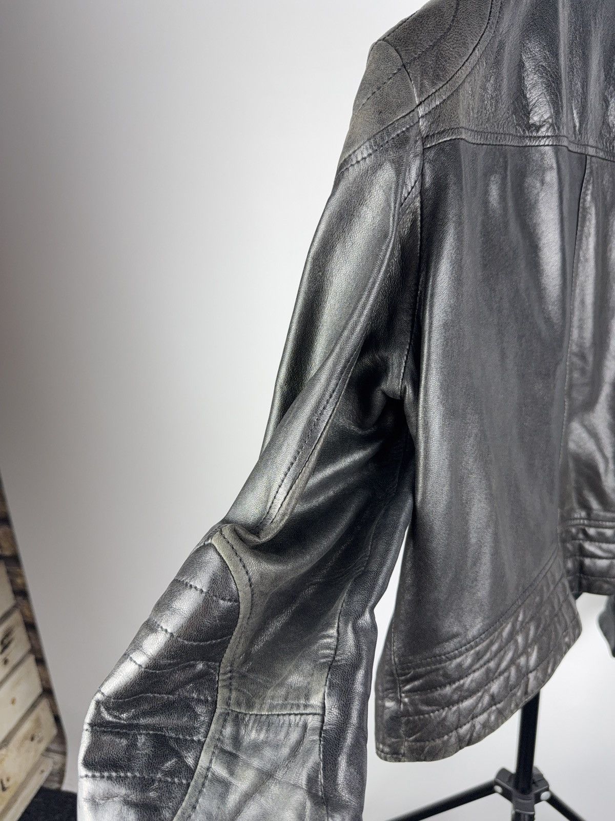 Massimo Dutti Vintage Genuine Leather MOTO BIKER Bomber Jacket Rock Punk Size L / US 10 / IT 46 - 18 Thumbnail