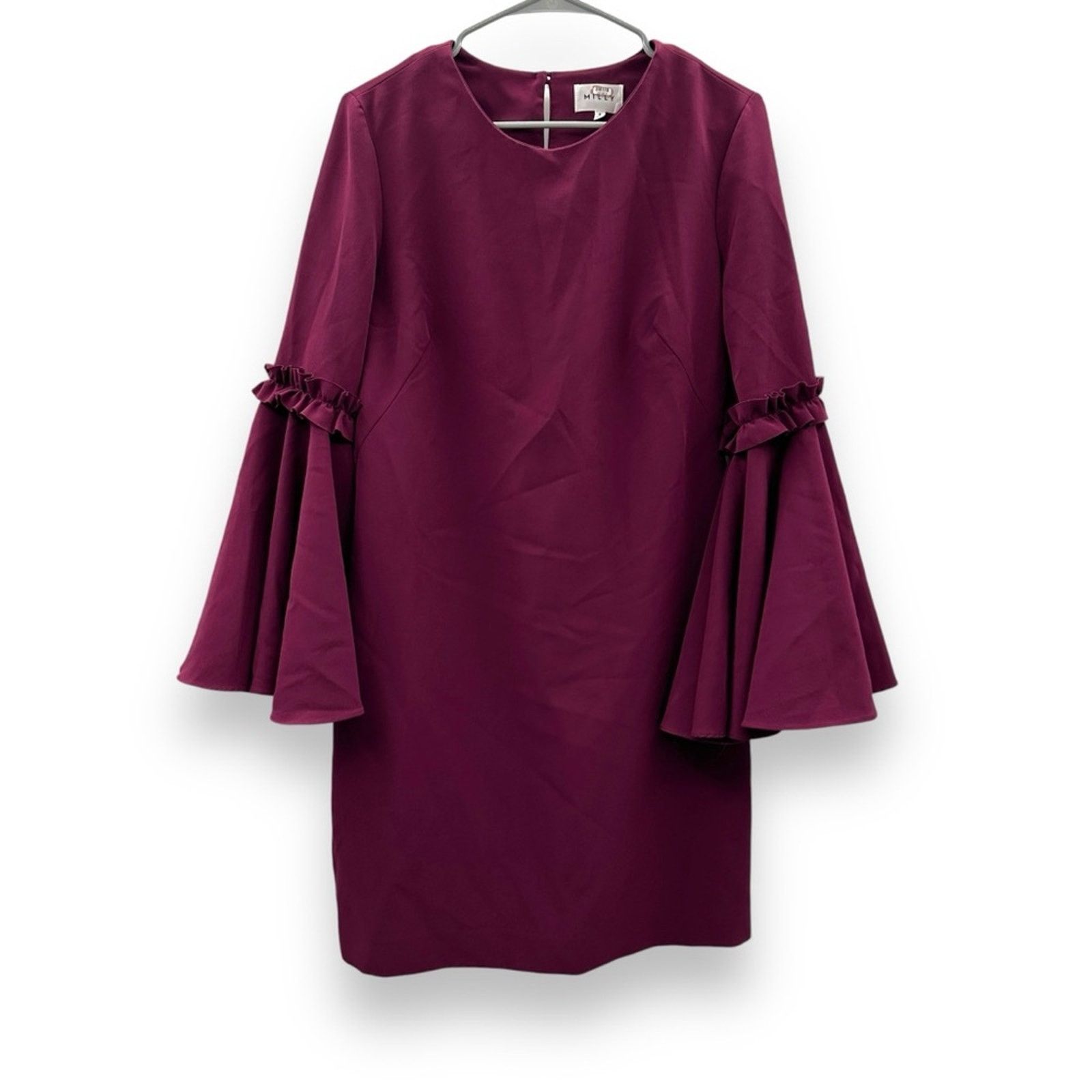 MILLY RTR Milly Cady Large Bell Ruffle Sleeve Wine Mini Dress Sz 8 Size M / US 6-8 / IT 42-44 - 3 Thumbnail