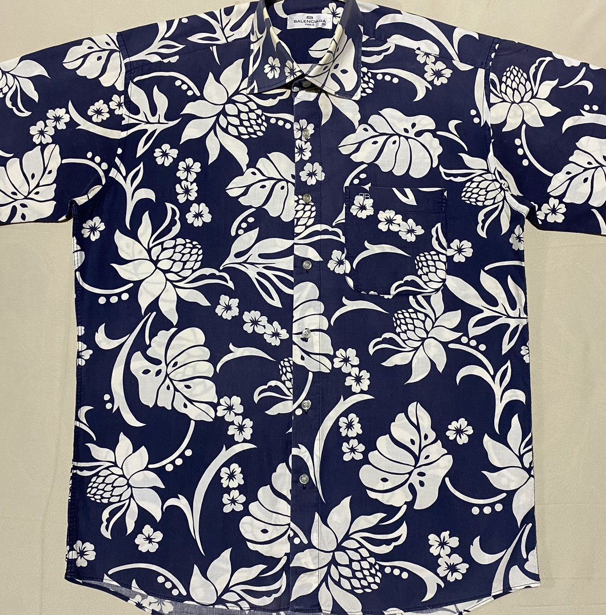 Balenciaga Vintage Balenciaga Paris Flolar All Over Print Shirt Button Size US M / EU 48-50 / 2 - 2 Thumbnail