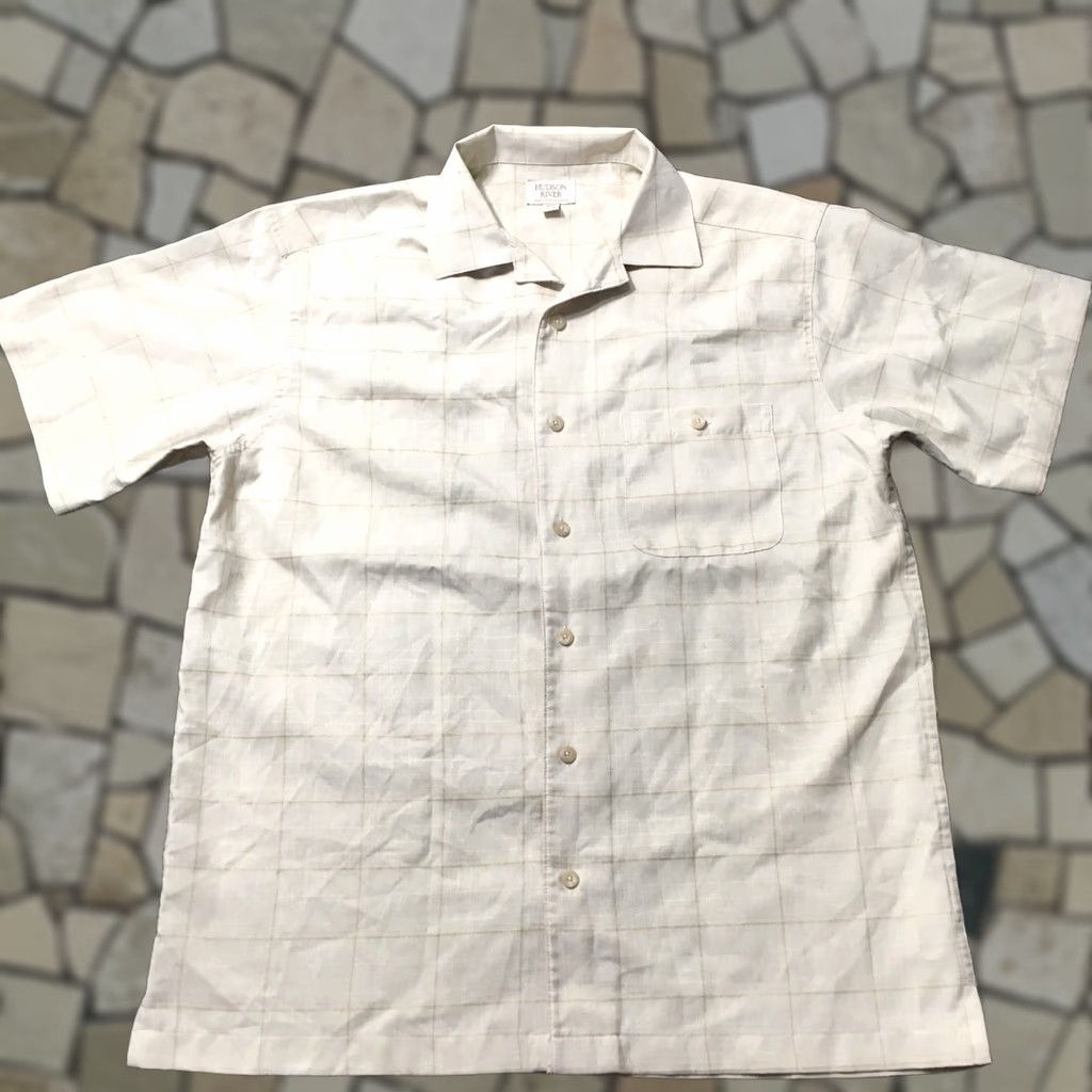 Hudson Hudson River Button-Up Shirt Beige Plaid Short Sleeve Polyester Pocket Men's M Shirt Size US M / EU 48-50 / 2 - 1 Thumbnail