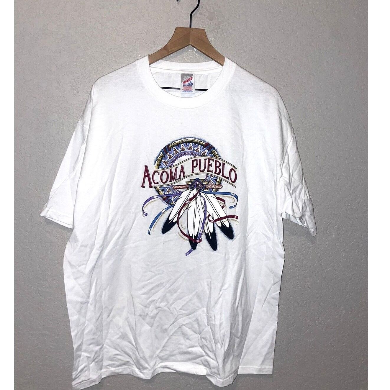 Jerzees Vintage New Mexico Shirt Acoma Pueblo Tribal Print White Tee Size US XL / EU 56 / 4 - 1 Thumbnail