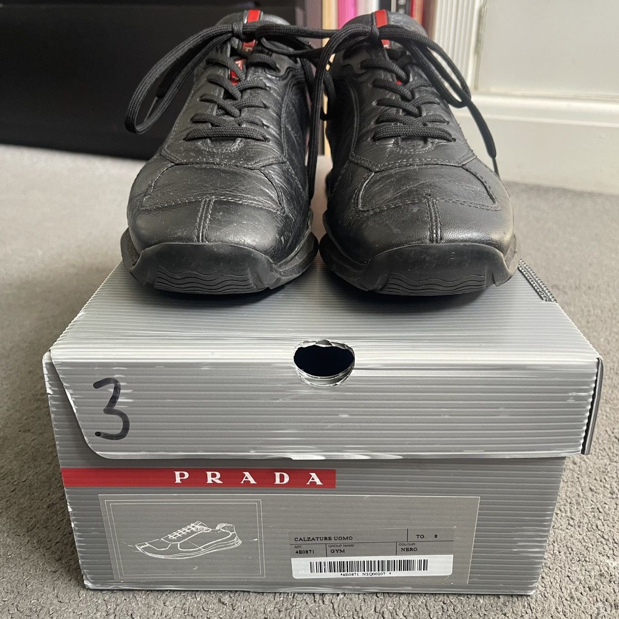 Prada Vintage 00s Prada Black Leather Trainers Shoes Americas Cup Size US 9 / EU 42 - 3 Thumbnail