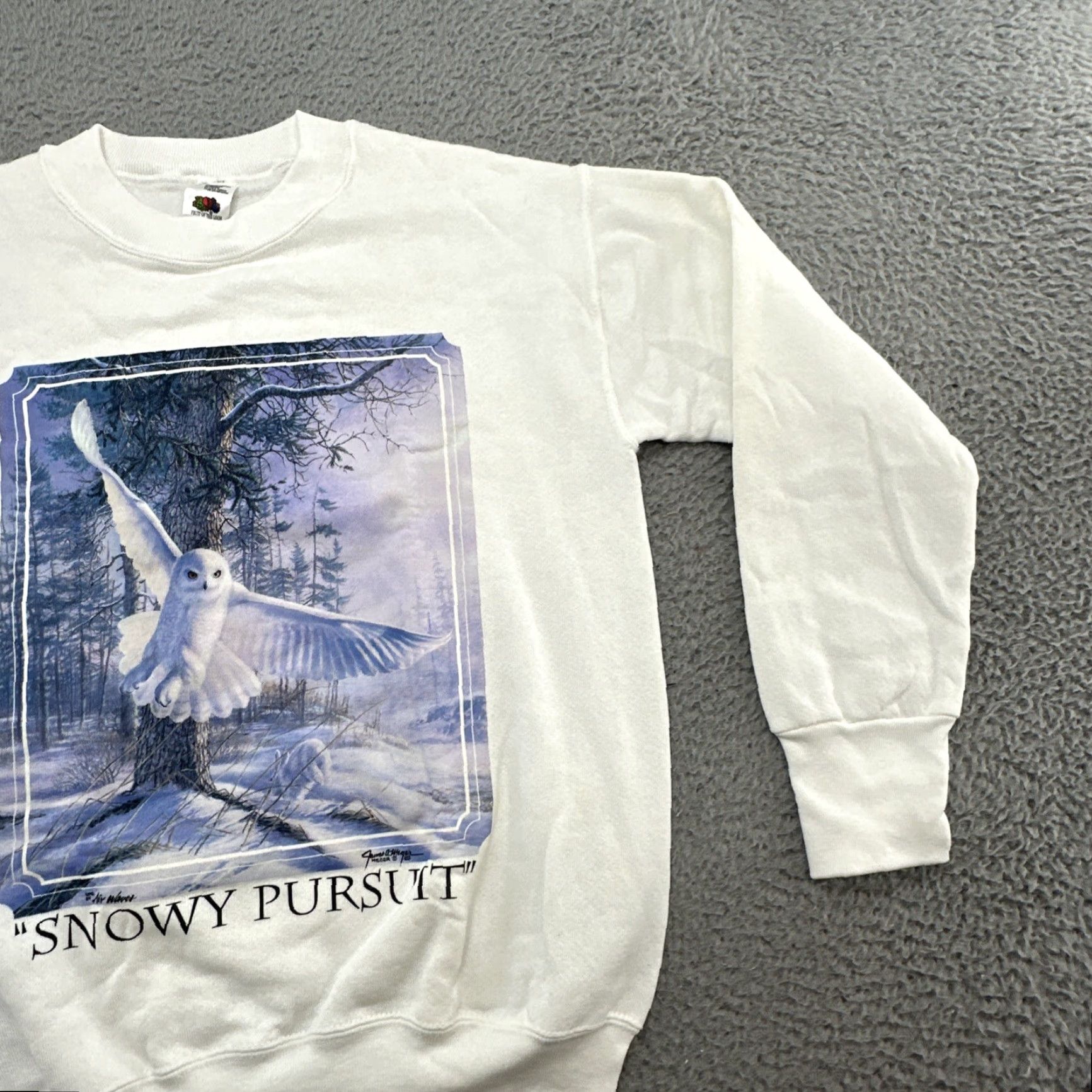 Fruit Of The Loom Fruit of the Loom Sweatshirt Small White Snow Pursuit Crew Neck Pullover Mens S Vintage No Size US S / EU 44-46 / 1 - 6 Thumbnail