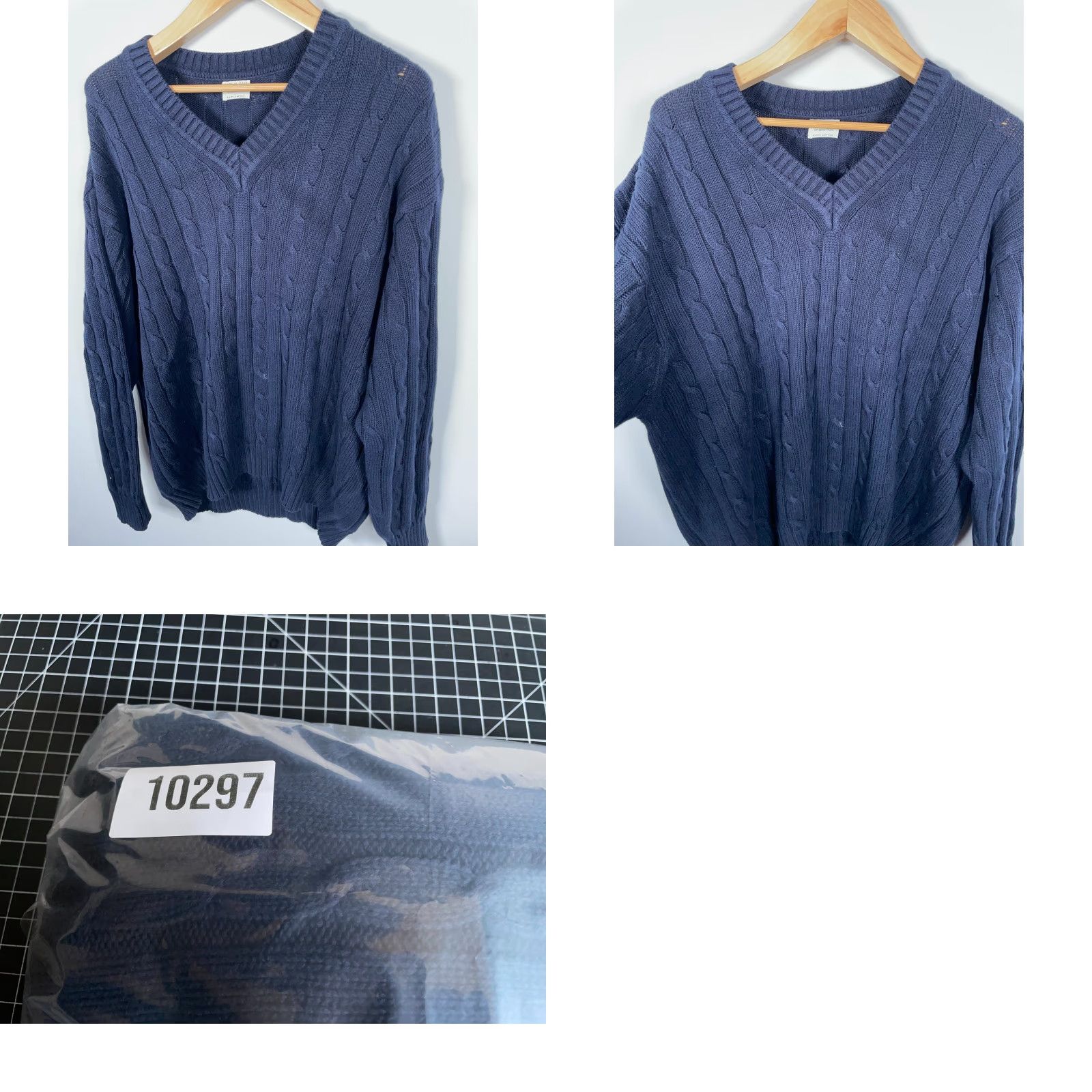 United Colors Of Benetton United Colors of Benetton Sweater Men 2XL Dark Blue Cotton Cable Knit V-Neck Pullover Casual Size US XXL / EU 58 / 5 - 9 Thumbnail