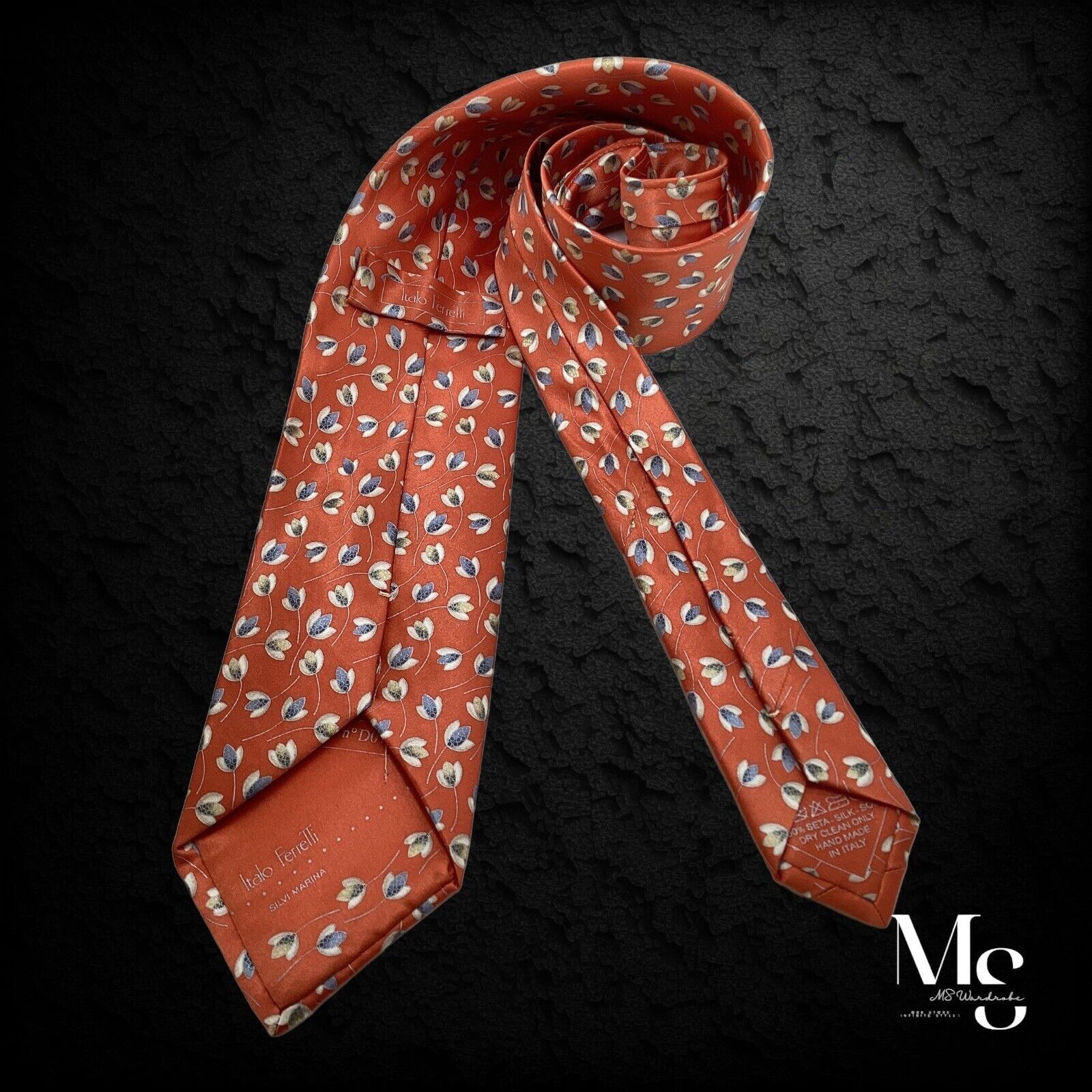 Other ITALO FERRETTI Orange Floral Silk Tie Hand Made In Italy Size ONE SIZE - 3 Thumbnail