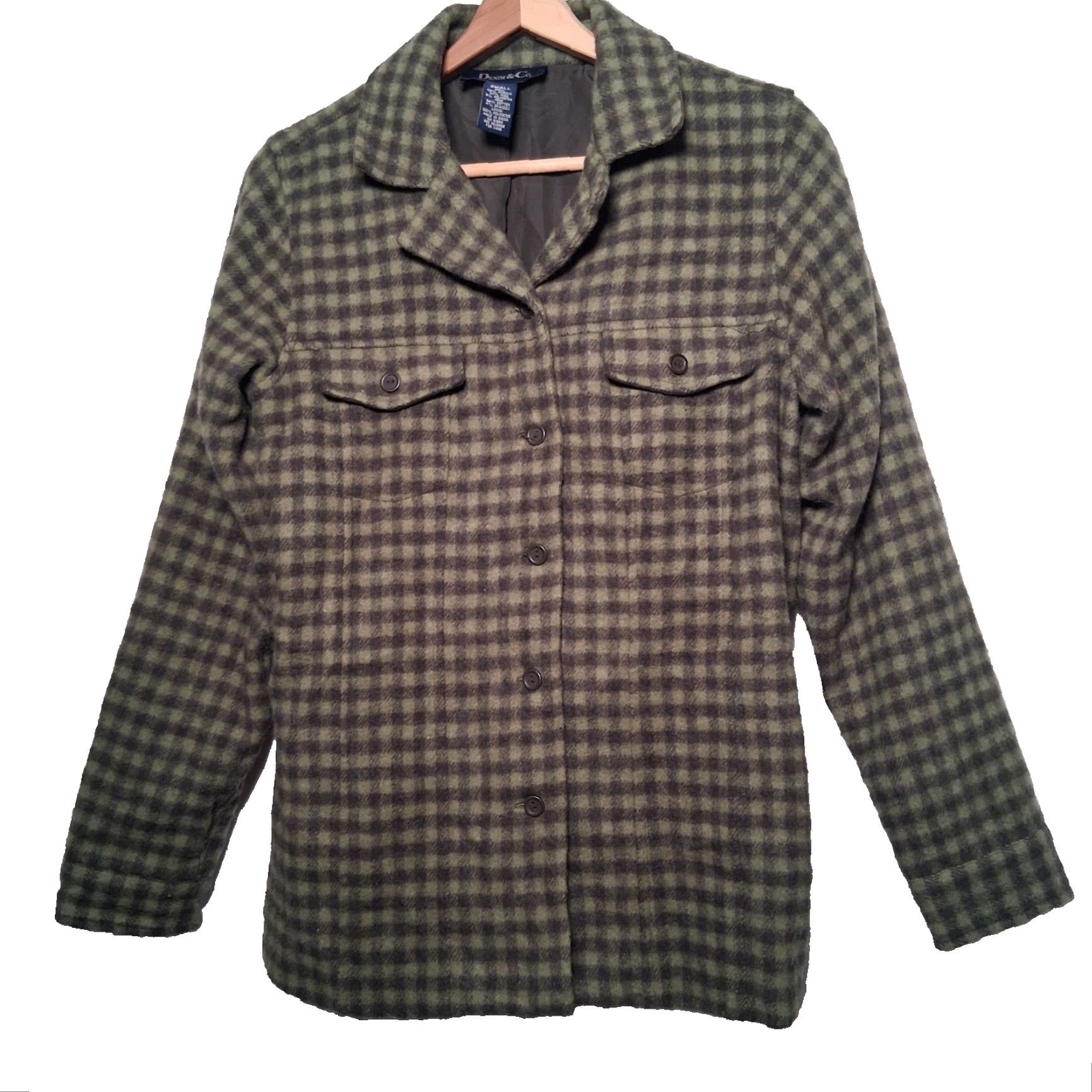 Denim & Co. VINTAGE Denim & Co Shirt Jacket Women S Green Plaid Wool Blend Button Up Size S / US 4 / IT 40 - 2 Thumbnail