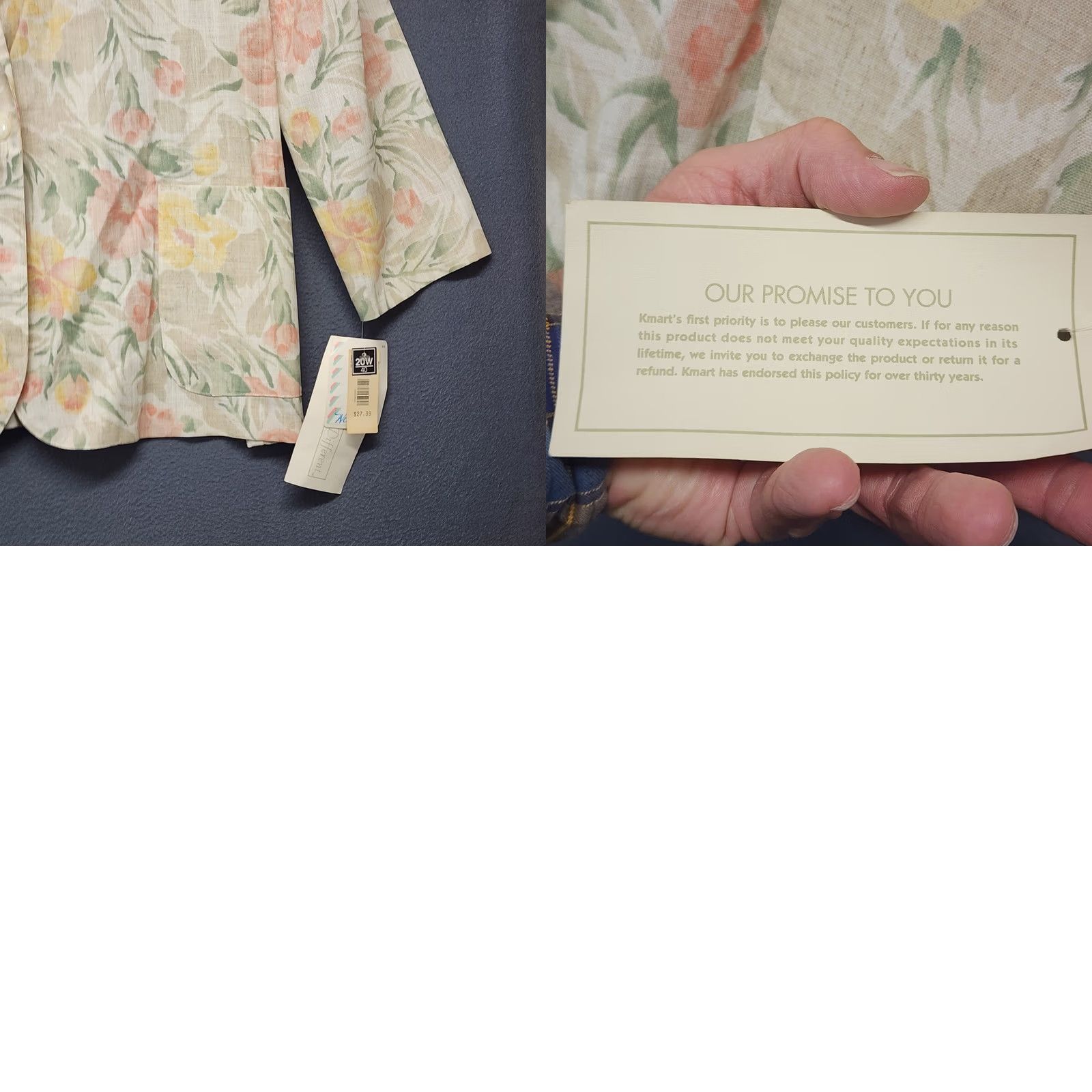 FLAX VINTAGE Distinctly Different Blazer Women 20W Plus Flax Blend Floral Cream Lightweight Cottagecore Jacket Womens Blazer Size 3XL / US 20-22 - 9 Thumbnail