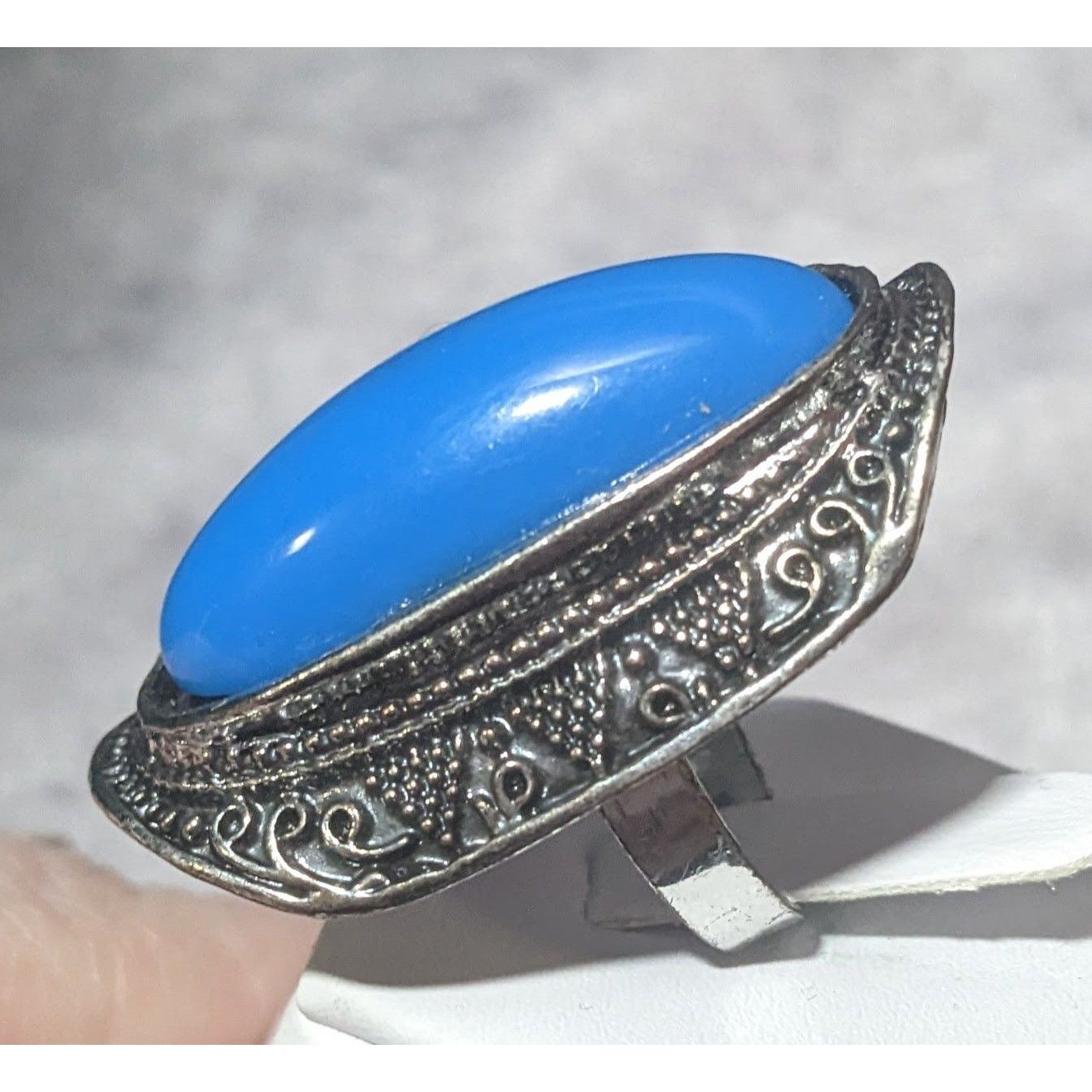 Other Bohemian Large Blue Stone Silver Tone Adjustable Ring Size 6 Size ONE SIZE - 3 Thumbnail
