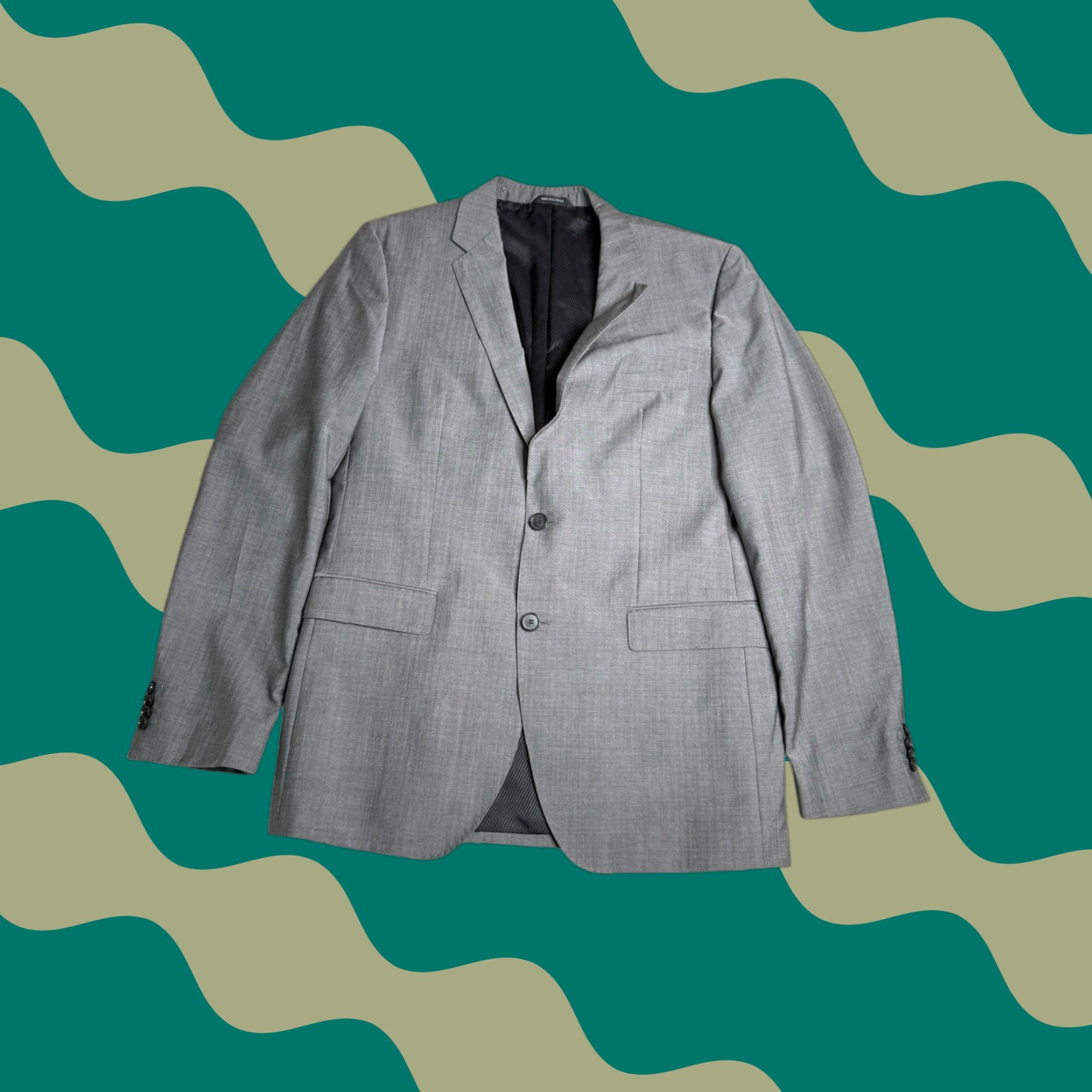Hugo Boss HUGO BOSS Blazer Gray Wool Blazer Mens 42L Lined Notched Lapel Two-Button Closure Flap Pockets Single-Breasted Formal Workwear 42L Mens Blazer Size 42R - 1 Thumbnail