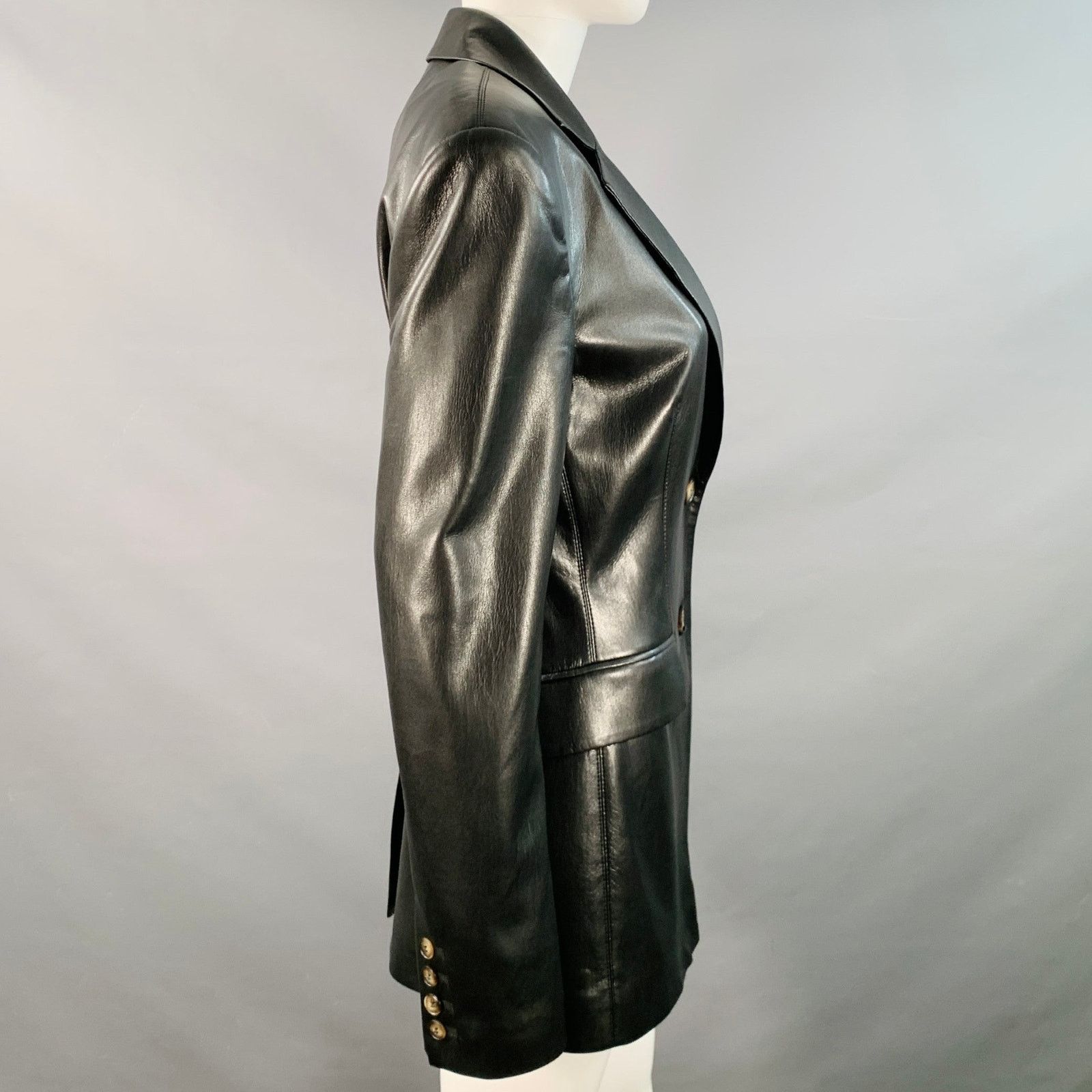 Nanushka NANUSHKA S Black Faux Leather Single Breasted Blazer Coat Size S / US 4 / IT 40 - 2 Thumbnail