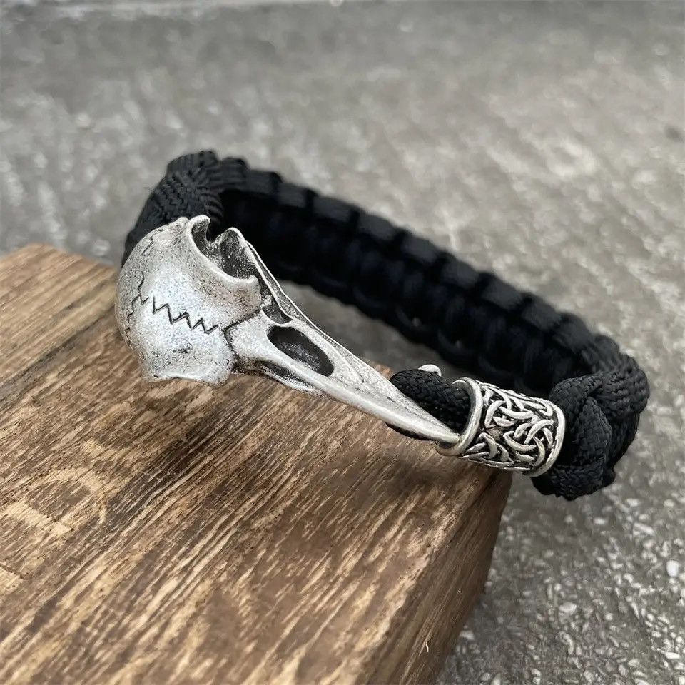 Vintage Viking Odin Raven Skull Bracelet Men Women Gothic Size ONE SIZE - 1 Thumbnail