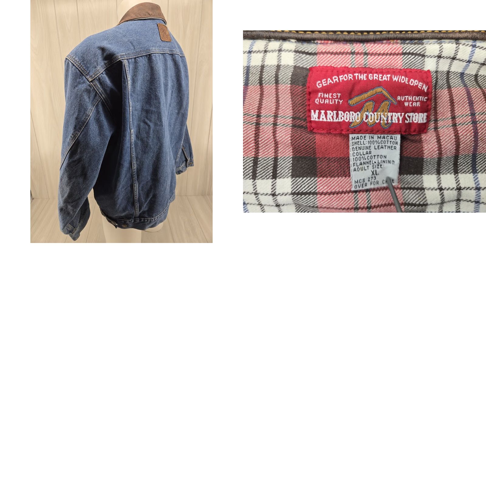 Marlboro VINTAGE Marlboro Country Store Cotton Denim Jean Jacket Leather Collar Men's XL Jacket Men Blue Denim Size US 36 / EU 52 - 9 Thumbnail