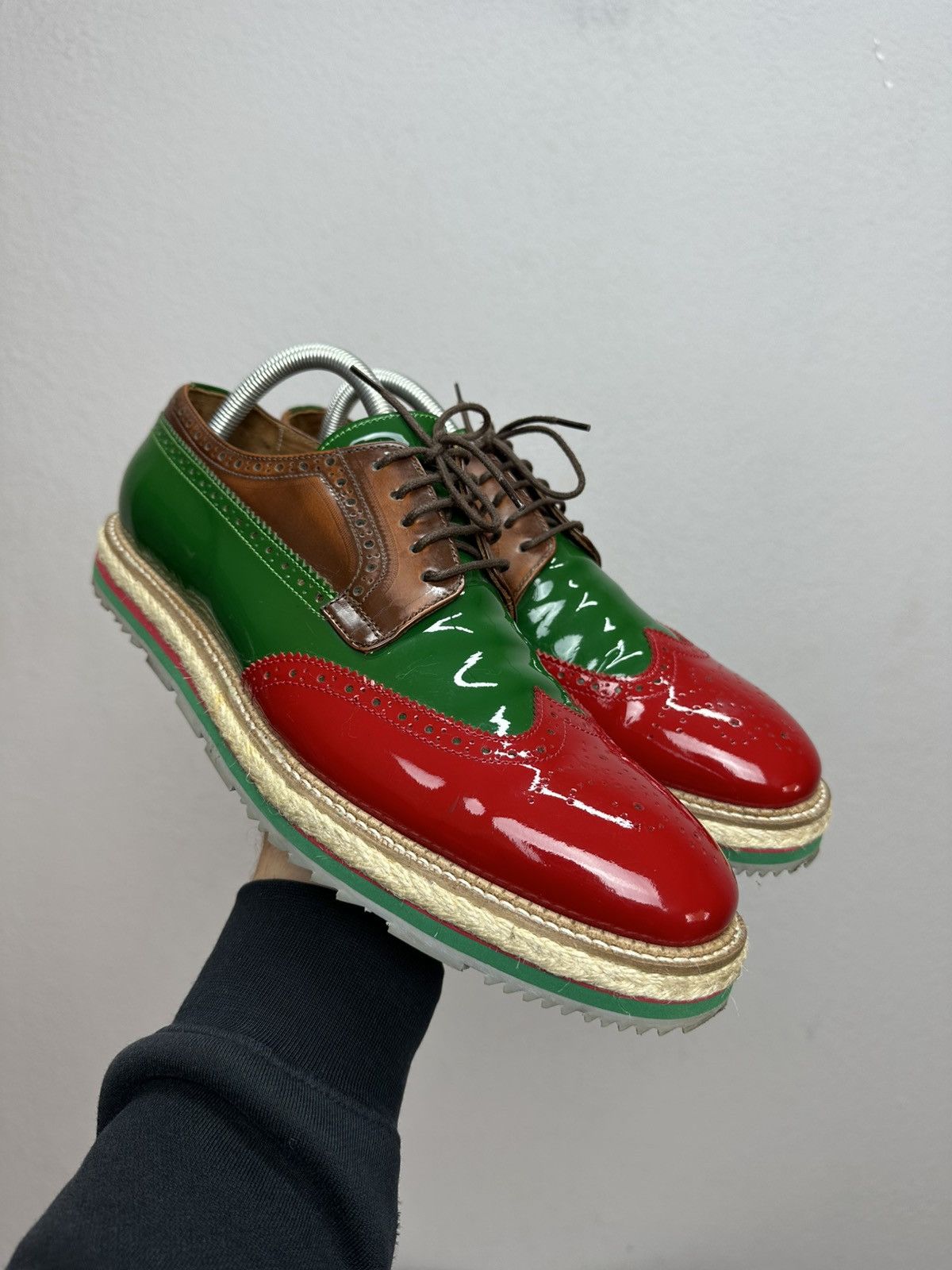 Prada PRADA Men’s Tri Color Brogue Patent Leather Derby Shoes Size US 9 / EU 42 - 1 Thumbnail