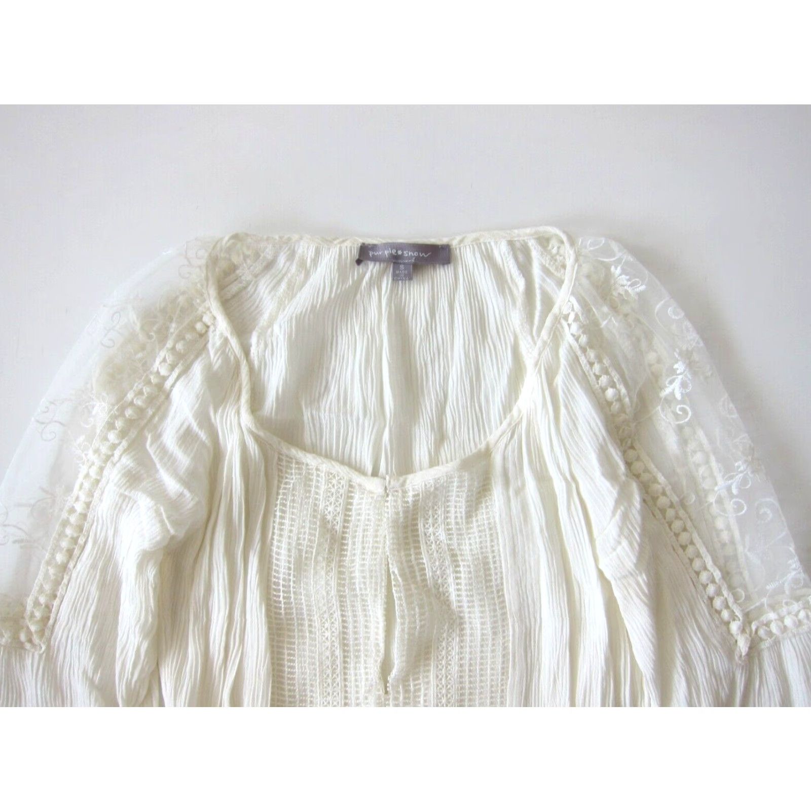 Vintage Purple Snow 100% Rayon Ivory Lace Long Sleeve Sheath Tunic Dress S Size S / US 4 / IT 40 - 3 Thumbnail