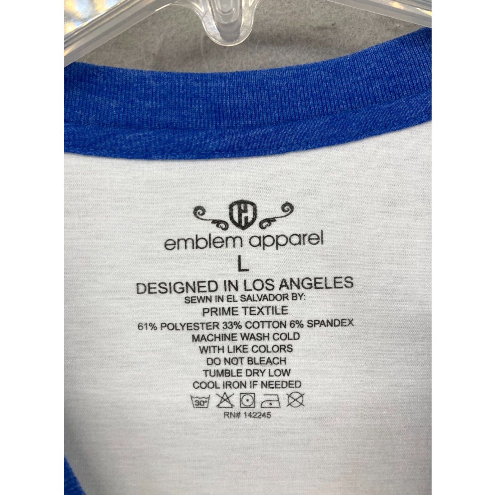 Vintage Vintage Emblem Apparel Men's Baseball T-Shirt Large Blue Jersey 3/4 Sleeve Classic Casual All Seasons Size US L / EU 52-54 / 3 - 6 Thumbnail