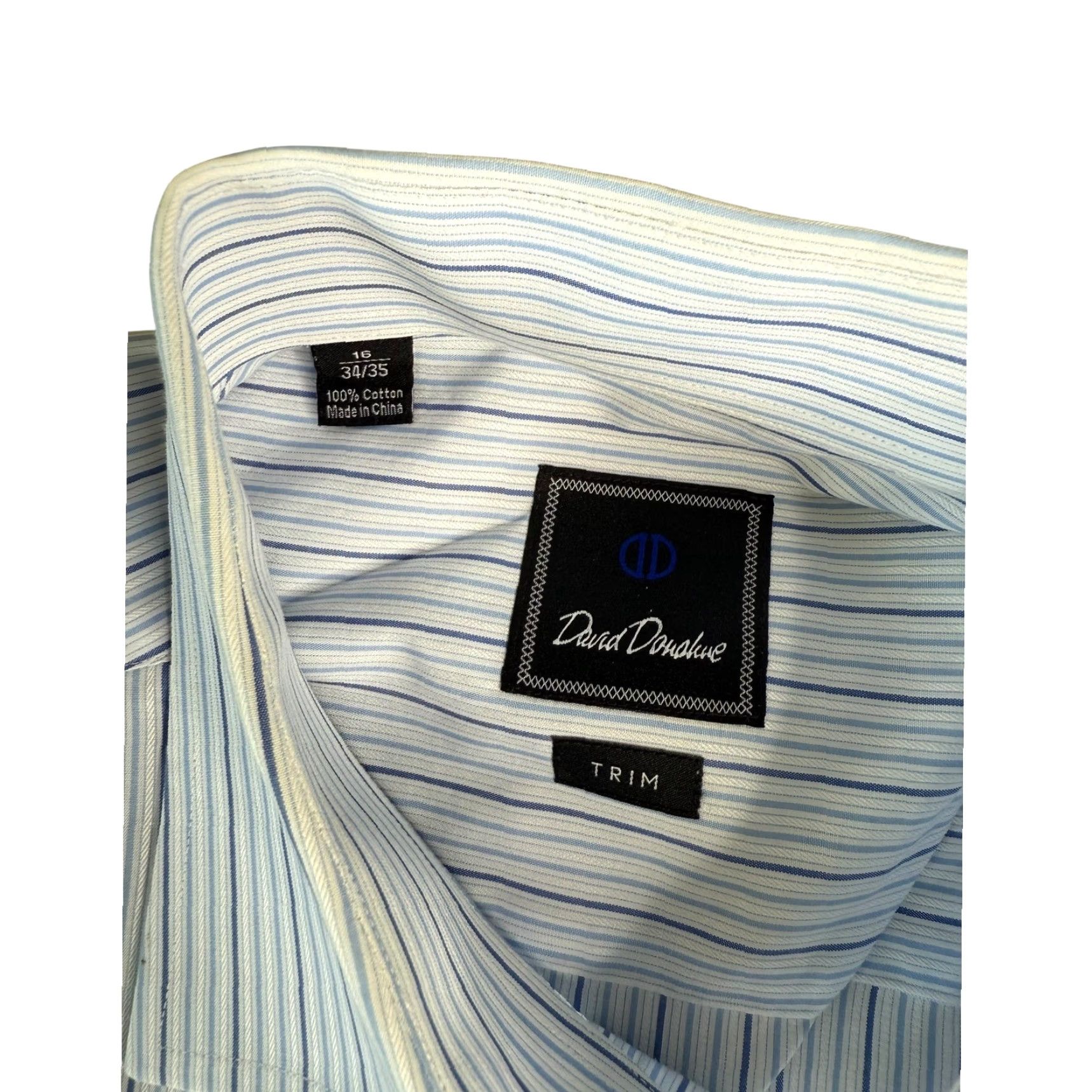 David Donahue David Donahue Dress Shirt Striped Blue 16 34/35 French Cuff Cotton Mens Regular Long Sleeve Shirt Size 42R - 2 Thumbnail