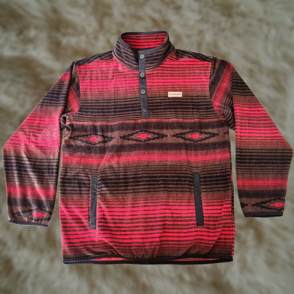 Vintage Cinch Aztec Polar Fleece Mens Medium 1/4 Snap Button AOP Nortic Red Striped Sweater Pullover Mens Size US M / EU 48-50 / 2 - 1 Thumbnail