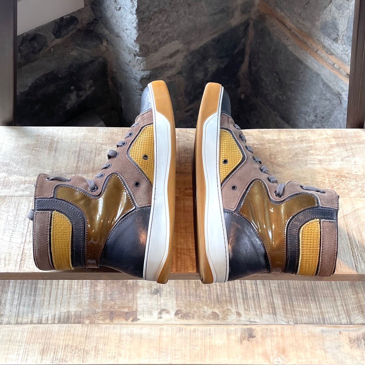 Lanvin Lanvin Yellow Mustard Multi Fabric Combo High-top Sneakers Size US 9 / EU 42 - 8 Thumbnail