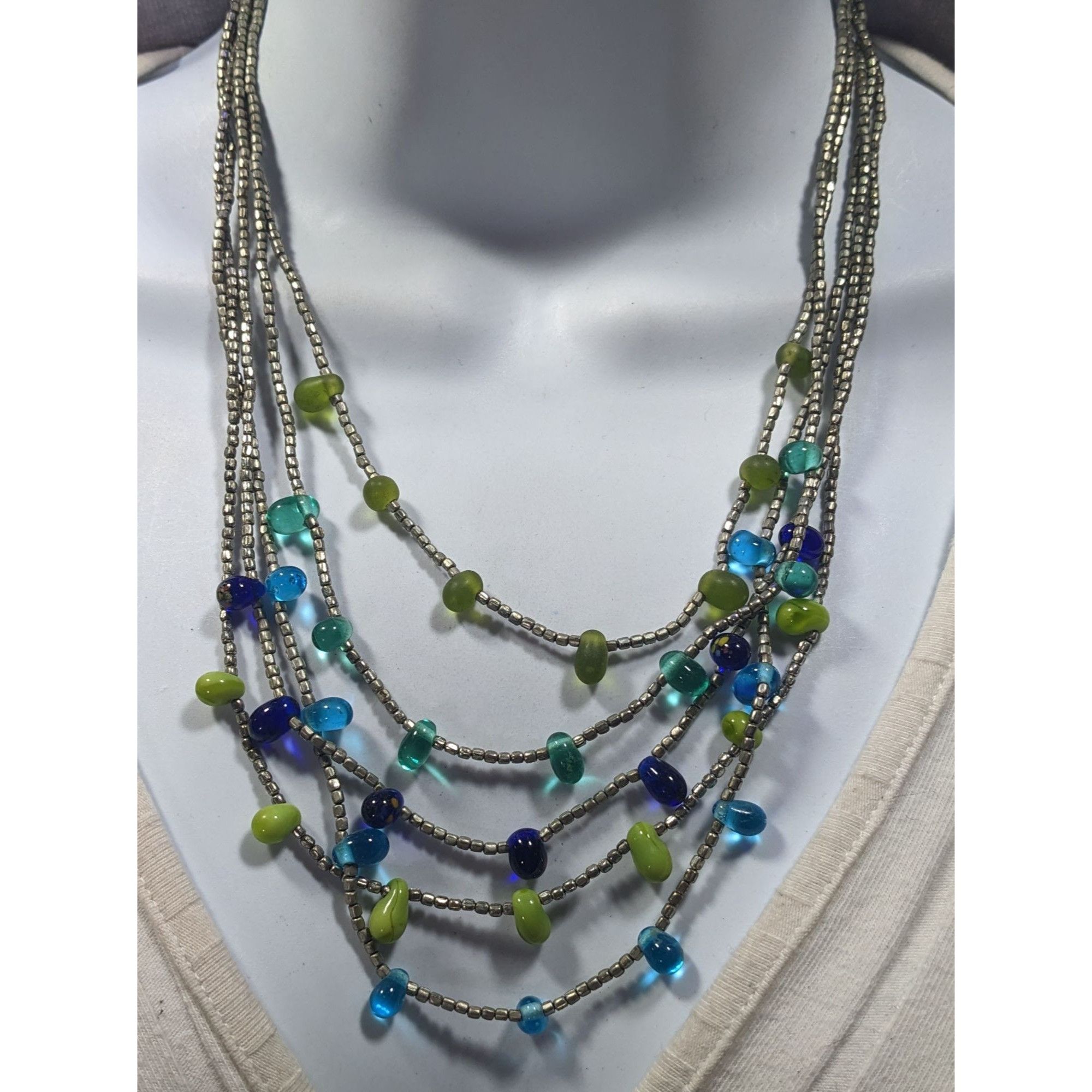 Other NY & Company Cool Tone Multilayer Glass Beaded Necklace Size ONE SIZE - 4 Thumbnail