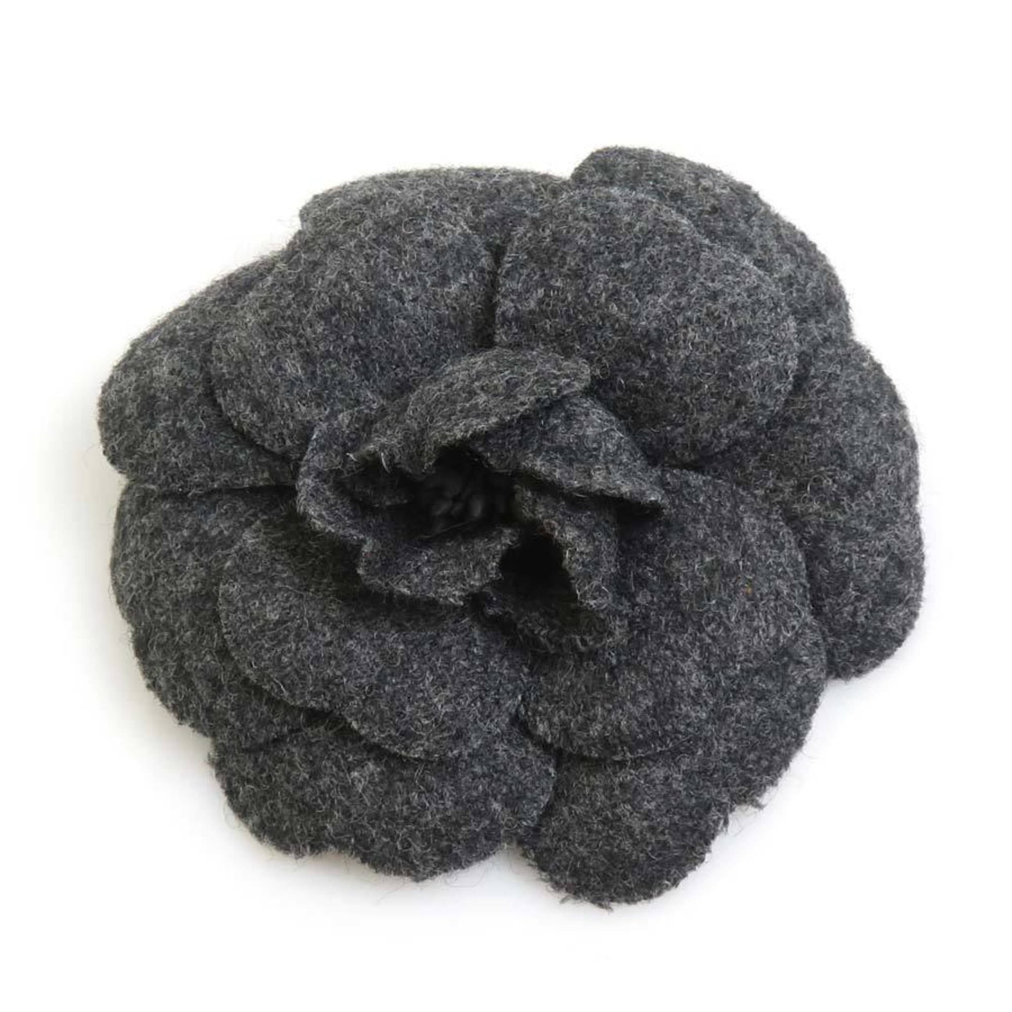 CHANEL Camellia Felt Brooch Corsage Gray Women's e61466a