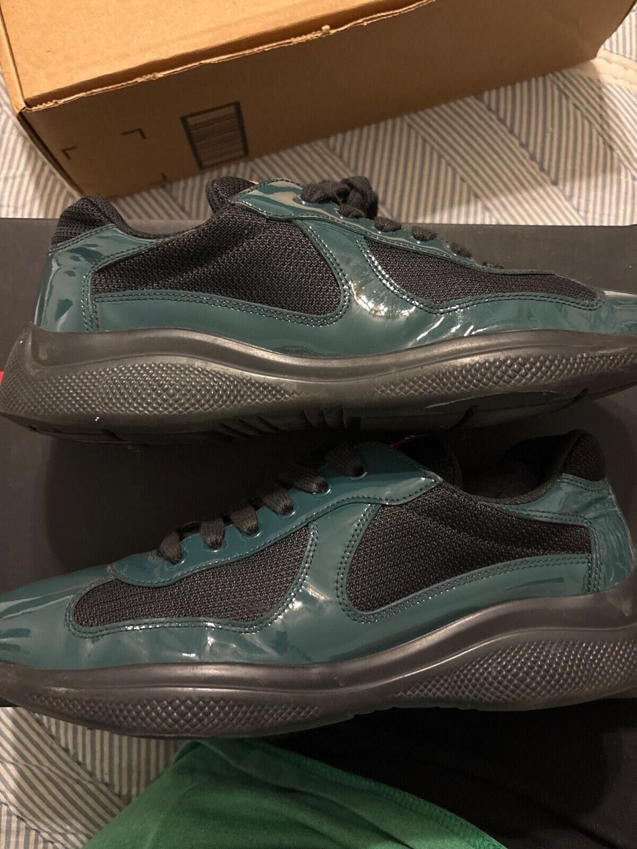 Prada America's Cup Green Black Patent Leather 9 Shoes, Men's