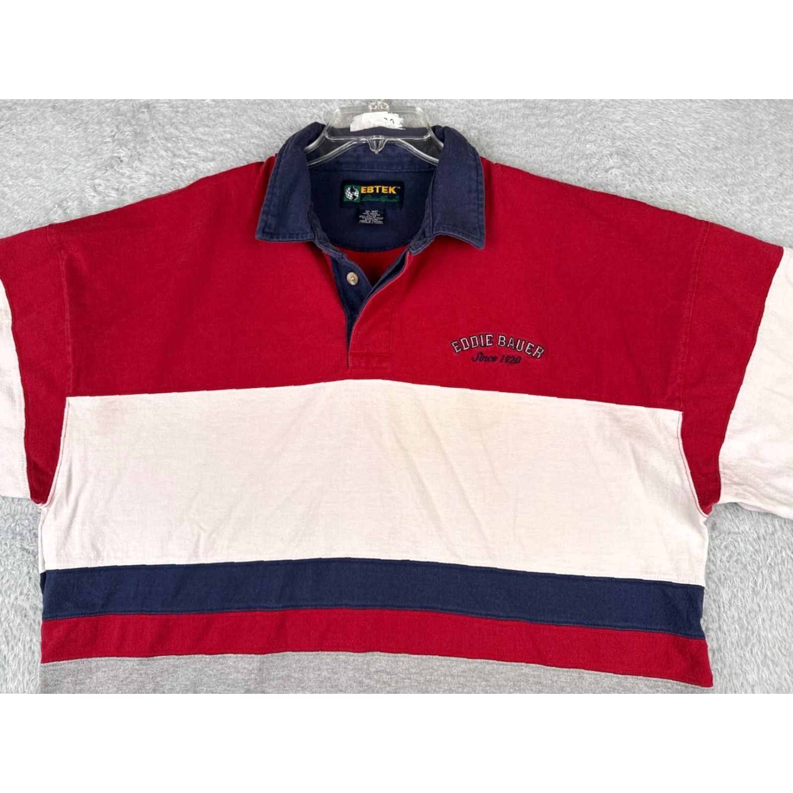 Eddie Bauer VINTAGE Eddie Bauer Polo Shirt Men XL Red Cotton Shirt Long Sleeve Polo EBTEK Striped Embroidered Logo Men's Polo Shirts 1960s 70s 80s Size US XL / EU 56 / 4 - 4 Thumbnail
