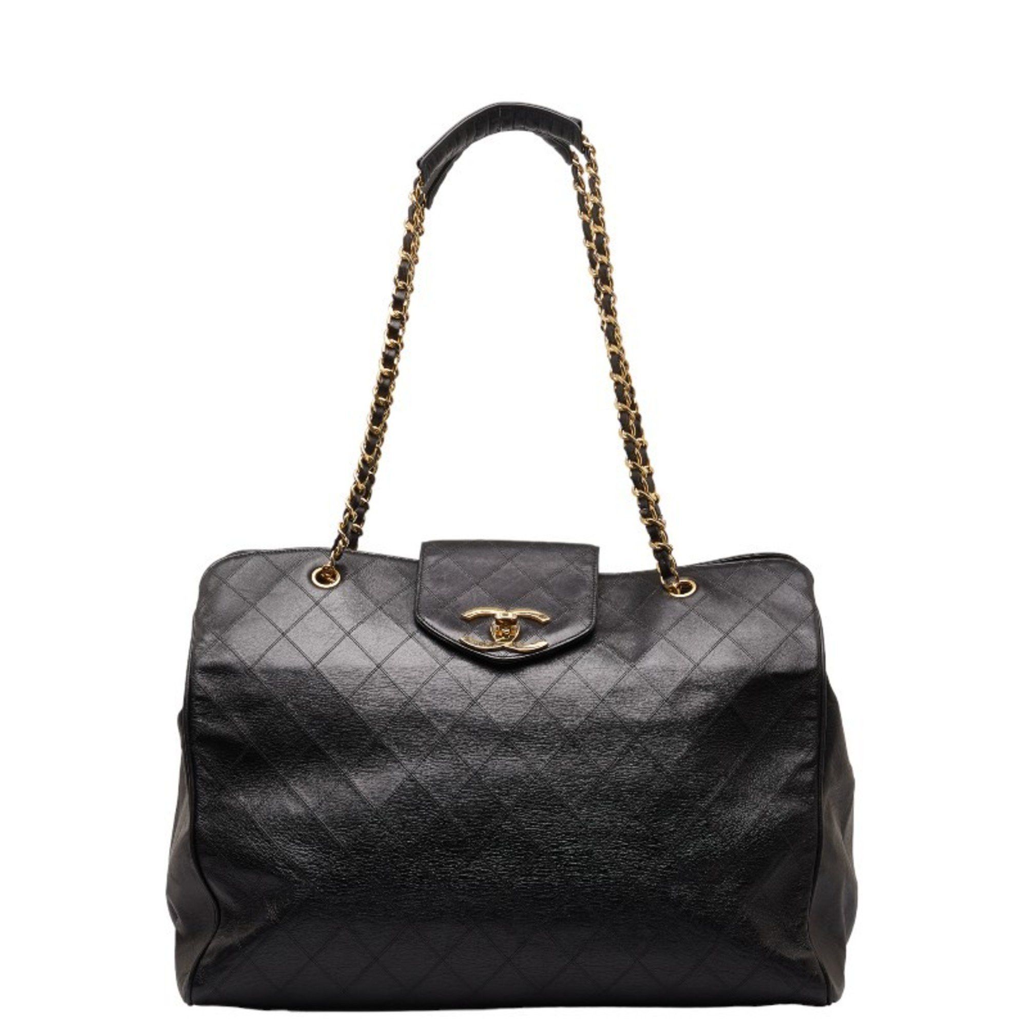 image of Chanel Supermodel Bag Coco Mark Chain Tote Black Leather Women's Chanel