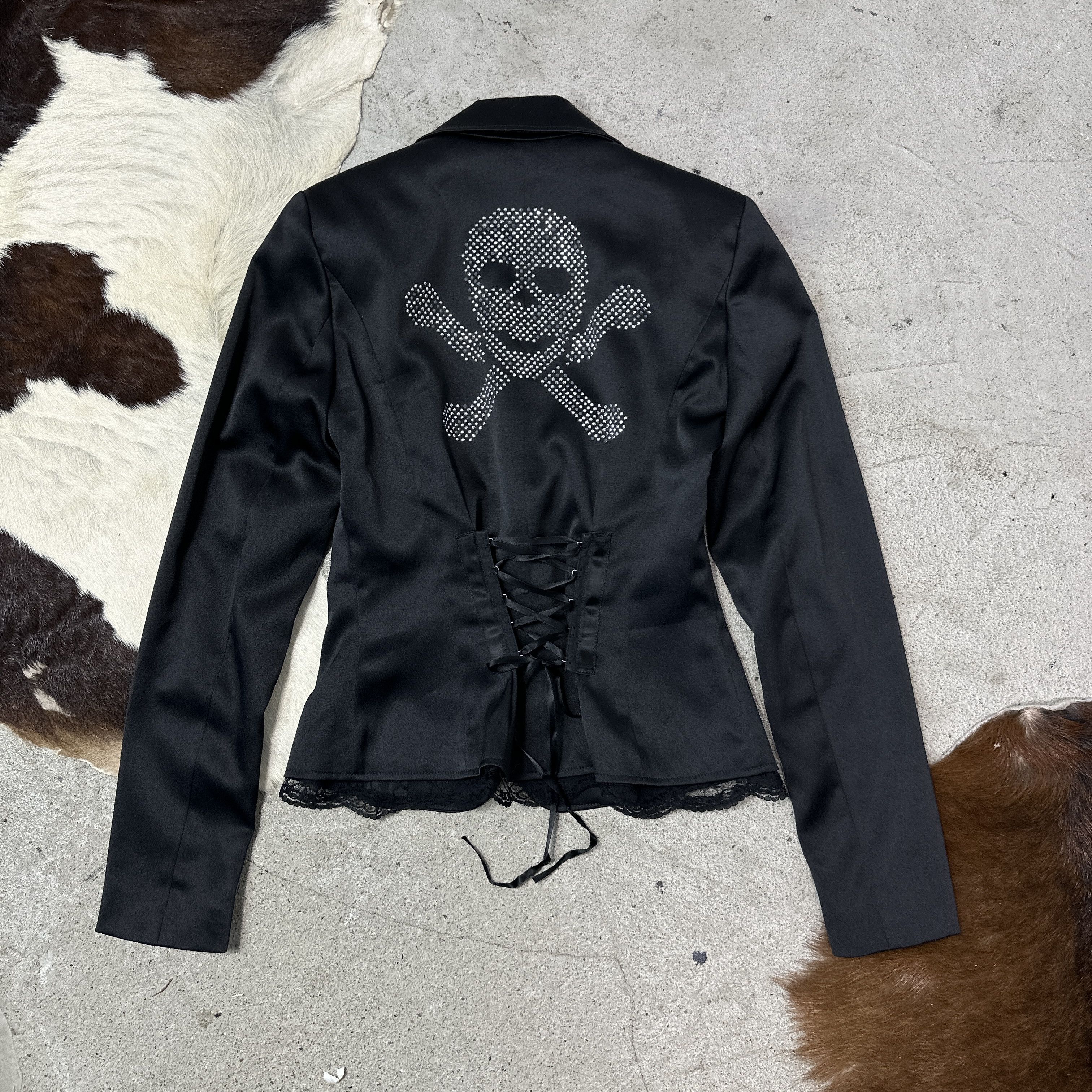 Vintage Vintage Emo Rhinestones Skull Corset Lacing Blazer 00s Size S / US 4 / IT 40 - 2 Thumbnail