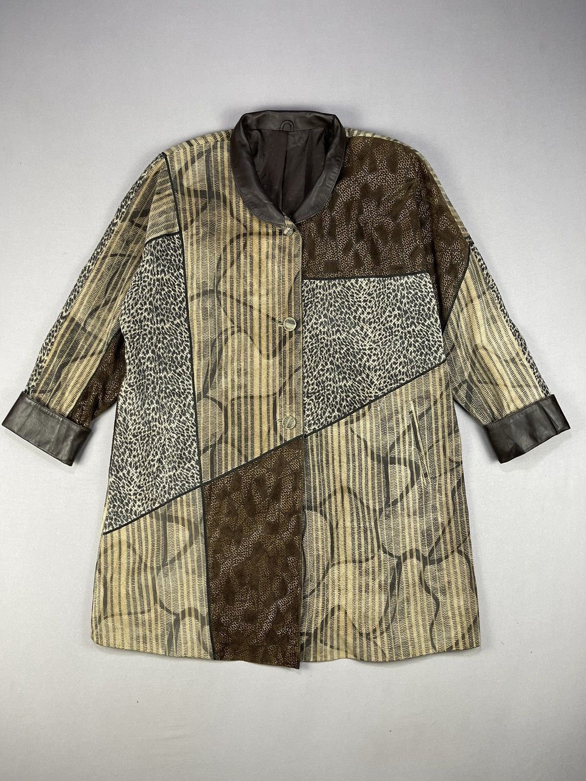 Vintage Oversized Patchwork Multi Leather Coat
