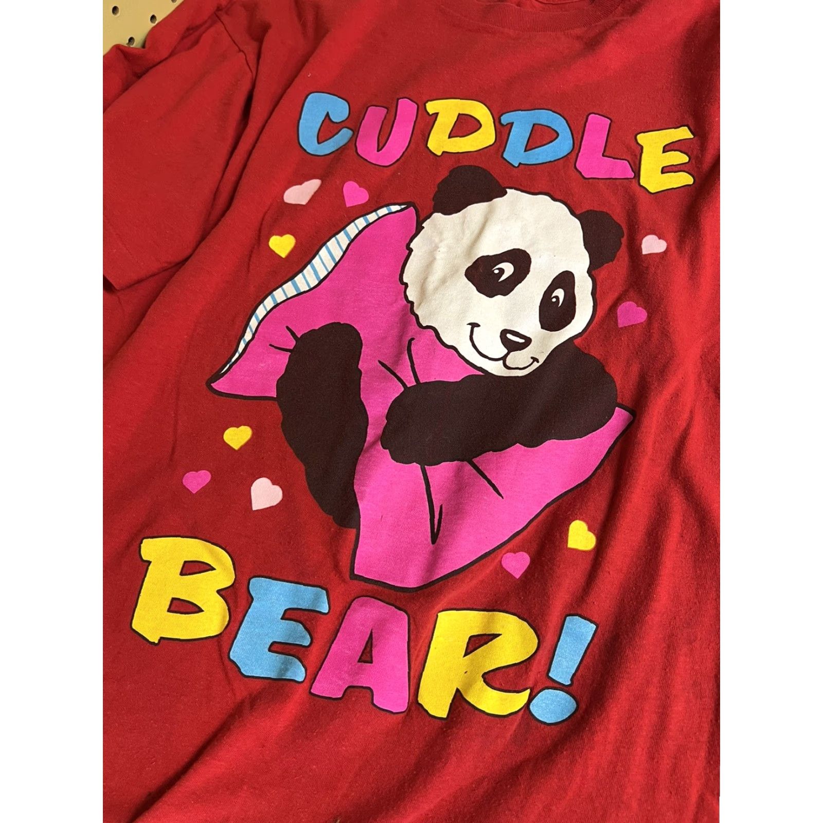 Vintage VINTAGE Women’s Sleep T-shirt Bear Red One Size Short Sleeve Night Cuddle Long Size ONE SIZE - 3 Thumbnail