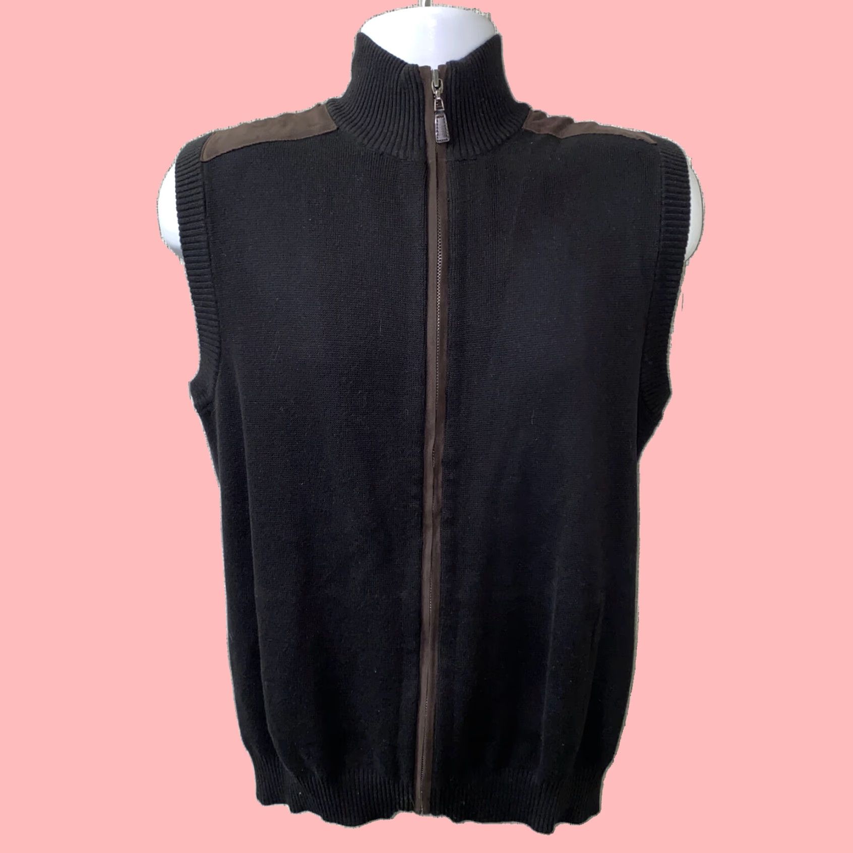 Roundtree & Yorke Roundtree & Yorke Mens Black Cotton Full Zip Sweater Vest Size Small Size US S / EU 44-46 / 1 - 1 Thumbnail