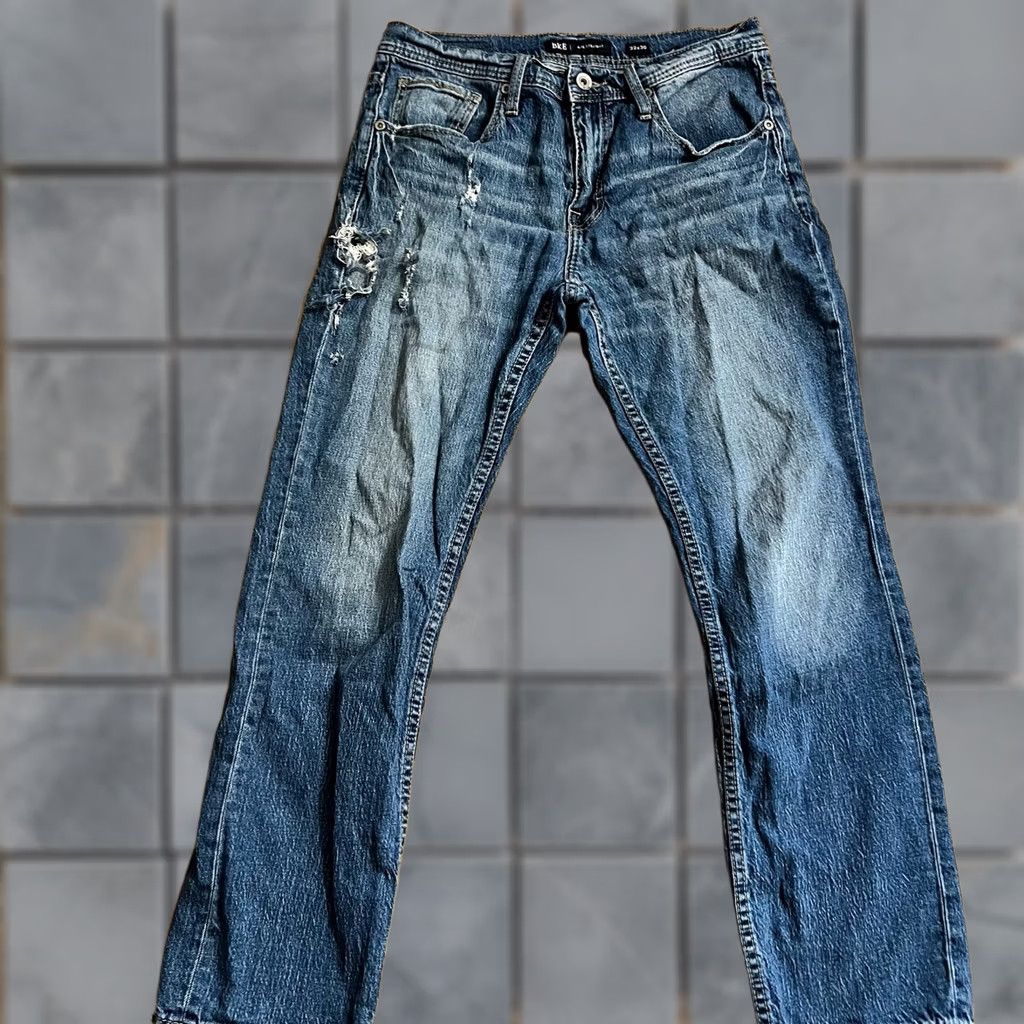 BKE BKE Jeans Mens 32 X30 Jake Straight Blue Denim Buckle Distressed Holes Jeans Mens 32 X30 Blue Buckle Distressed Holes Straight 30in Buckle Holes Mens Size US 32 / EU 48 - 1 Thumbnail