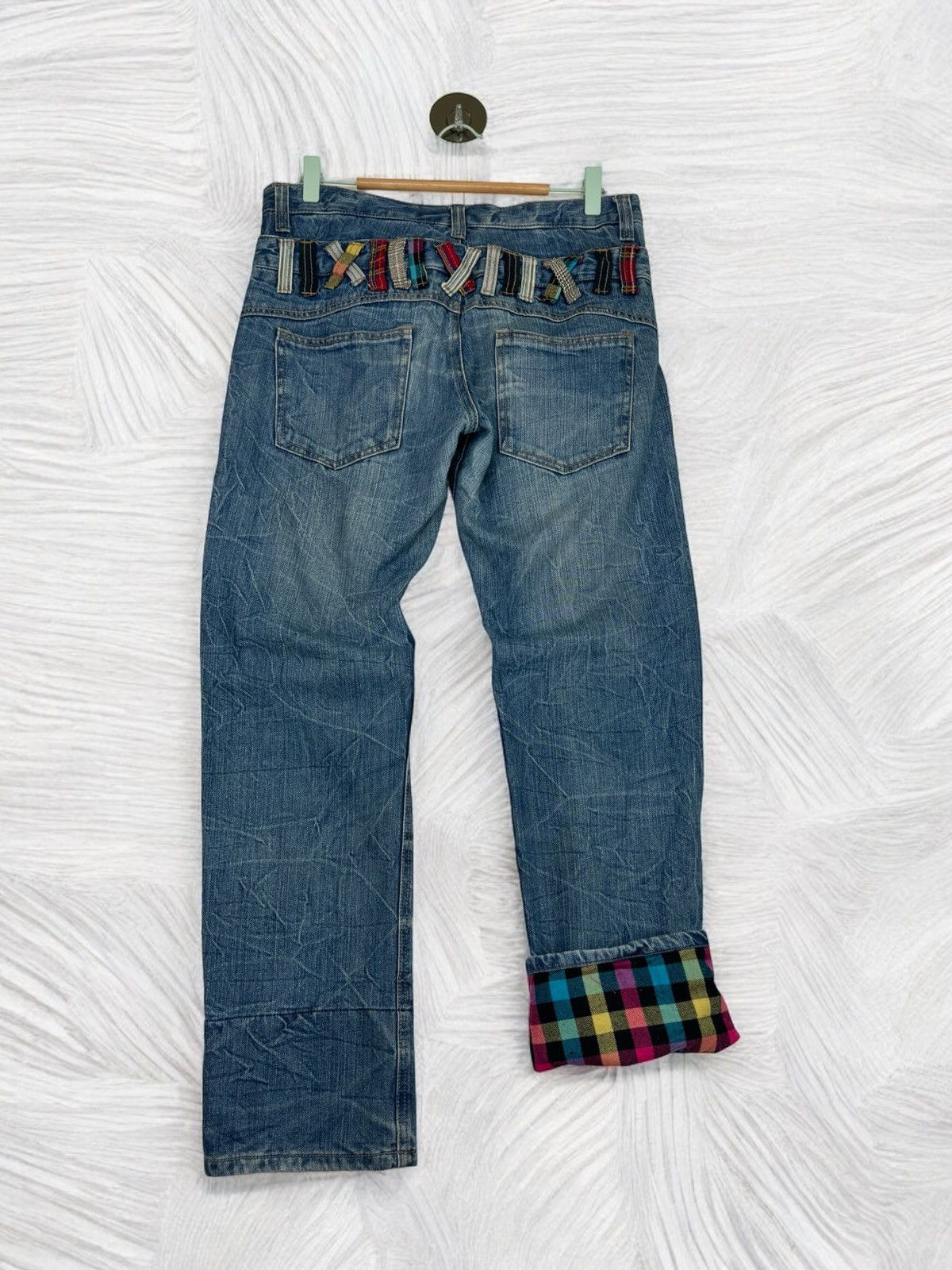 Japanese Brand COLZA DOUBLE WAIST TARTAN PLAIDS CLAWS MARK DENIM PANTS Size US 32 / EU 48 - 2 Thumbnail