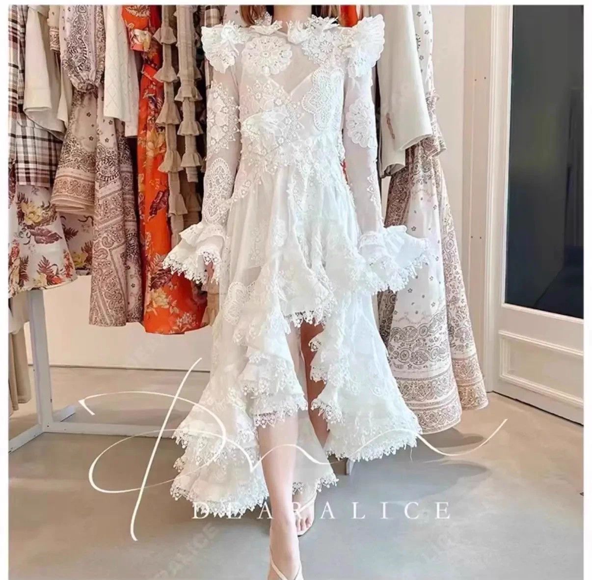 zimmermann white embroidered dress Zimmermann Pattie Belted Tiered Crochet-trimmed Embroidered Ramie Maxi Dress  In White