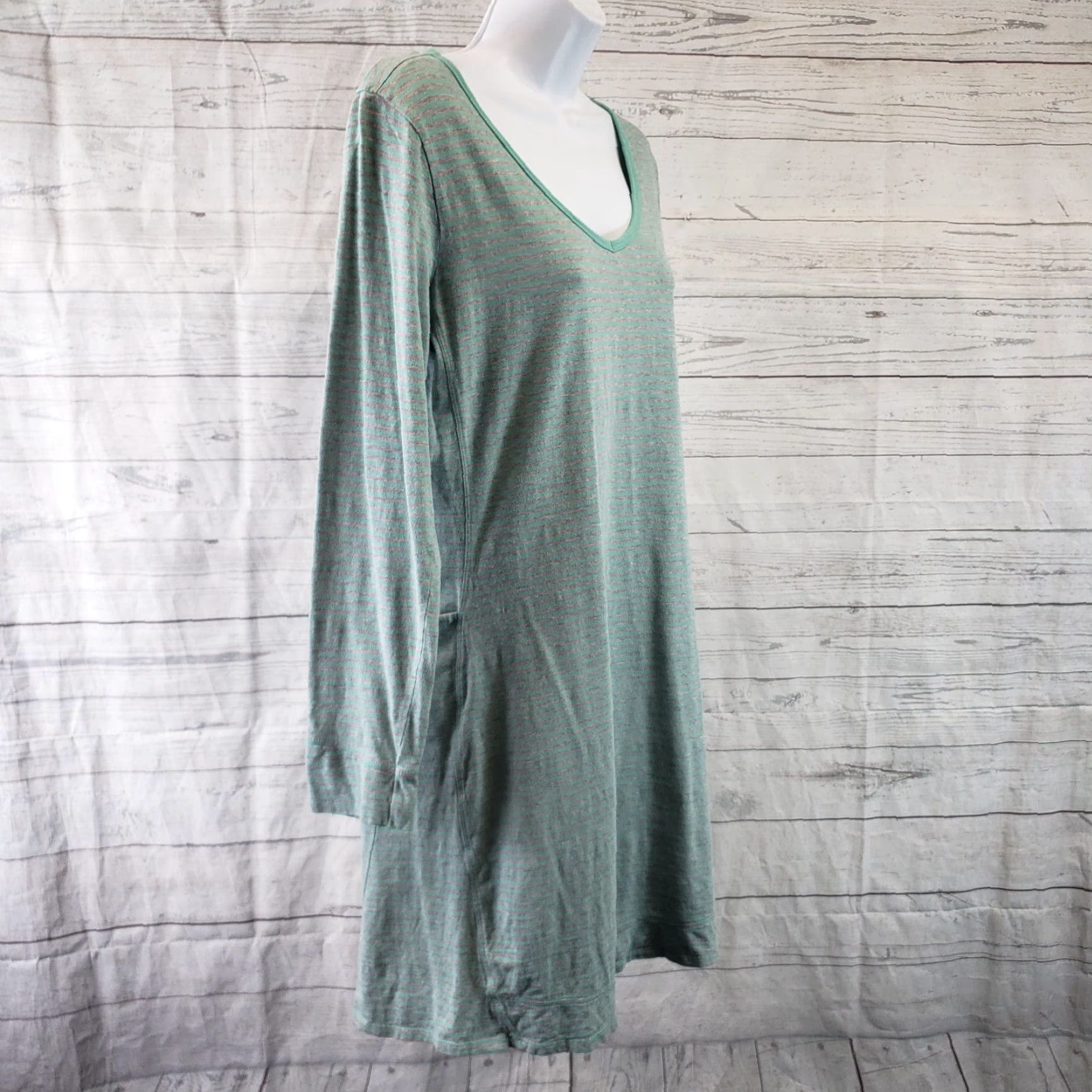 Toad&Co Toad&Co Womens Long Sleeve Marley Dress Sz Medium Gray Stripe Cotton Blend Size M / US 6-8 / IT 42-44 - 3 Thumbnail