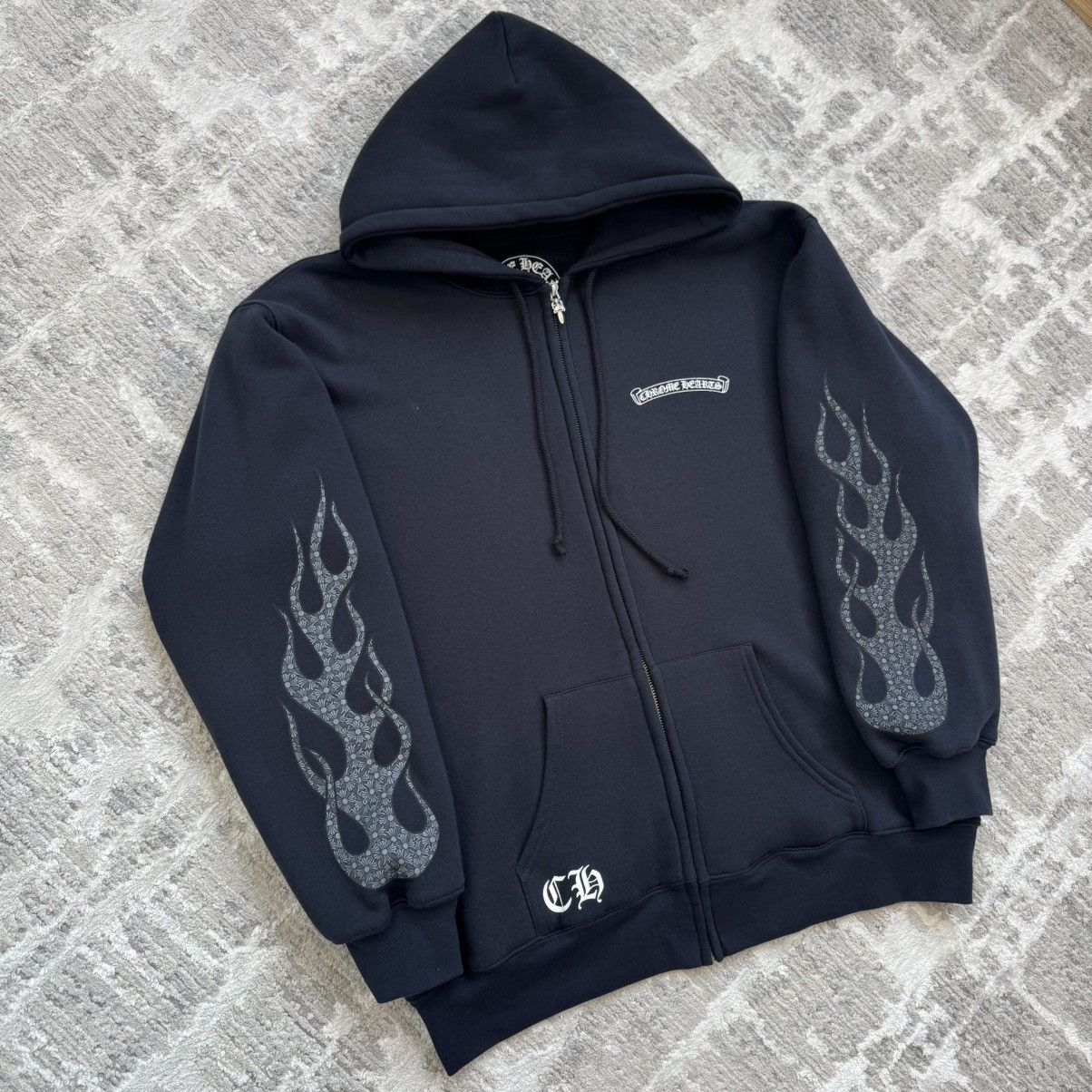 Chrome Hearts Chrome Hearts Flame Cross Logo Zip Up Hoodie Black