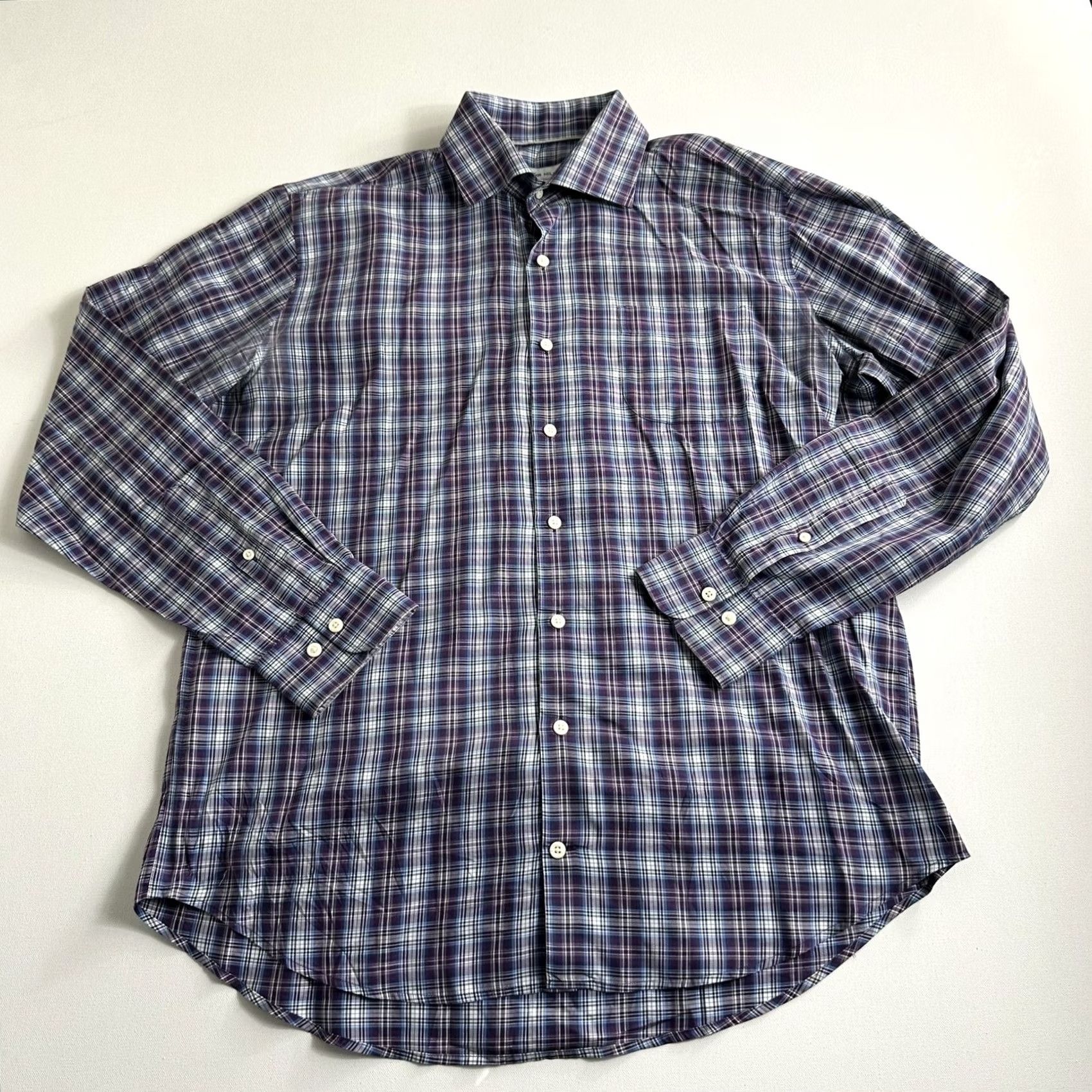 Peter Millar Peter Millar Button Down Shirt Large Purple Plaid Performance Stretch Cotton Men Size US L / EU 52-54 / 3 - 2 Thumbnail
