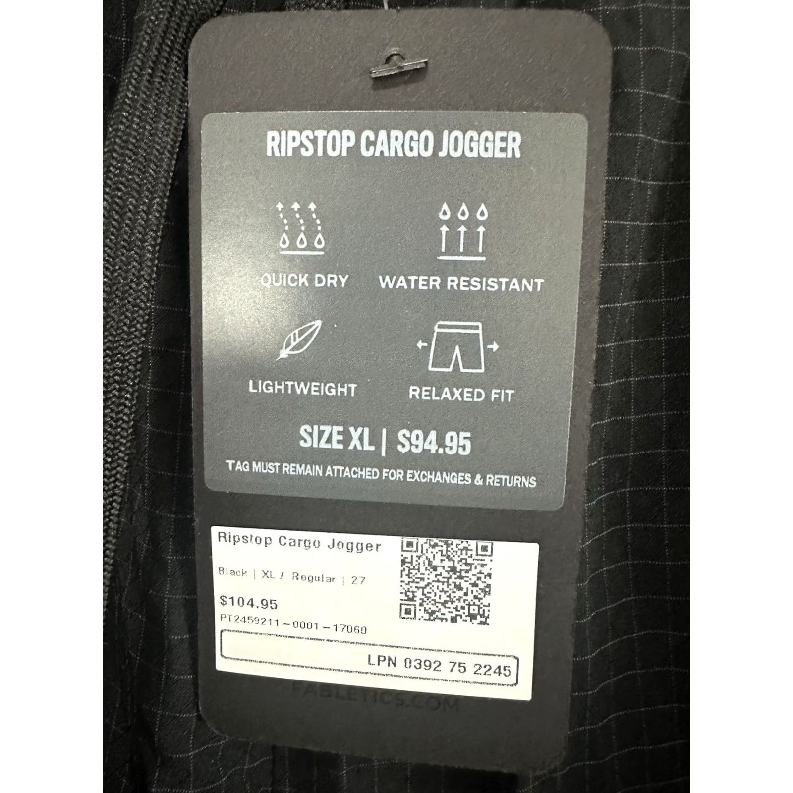 Fabletics NWT Fabletics Women's Ripstop Cargo Jogger Black Lightweight Quick Dry Pants XL Size 40" / US 18 - 3 Thumbnail