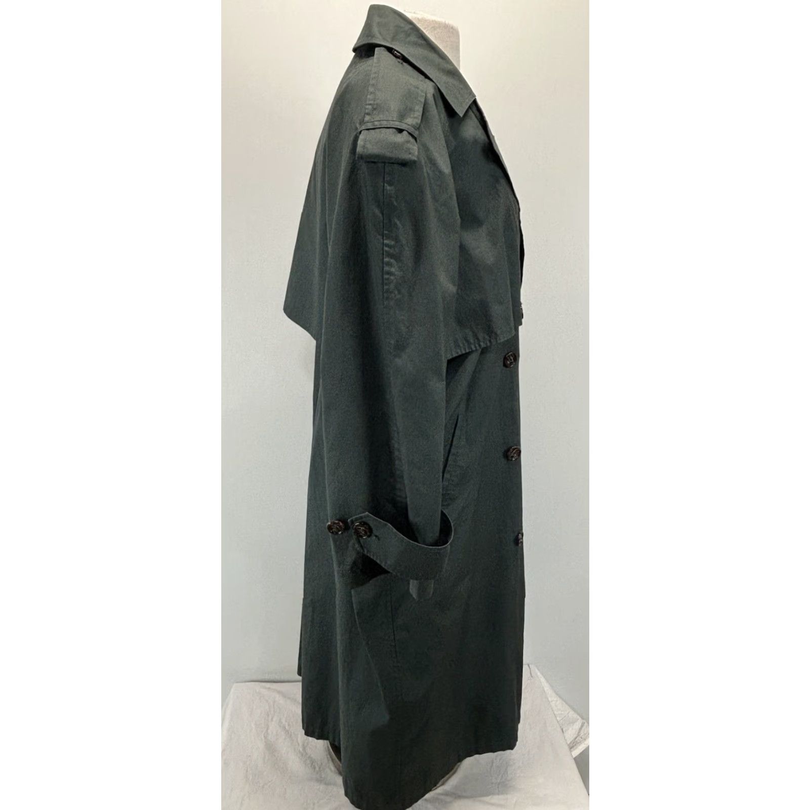 Anne Klein VINTAGE Anne Klein II Rainwear Trench Coat Women’s Petite Size 6P Green Long Sleeve Cotton Beltless 90s Classic Size M / US 6-8 / IT 42-44 - 4 Thumbnail
