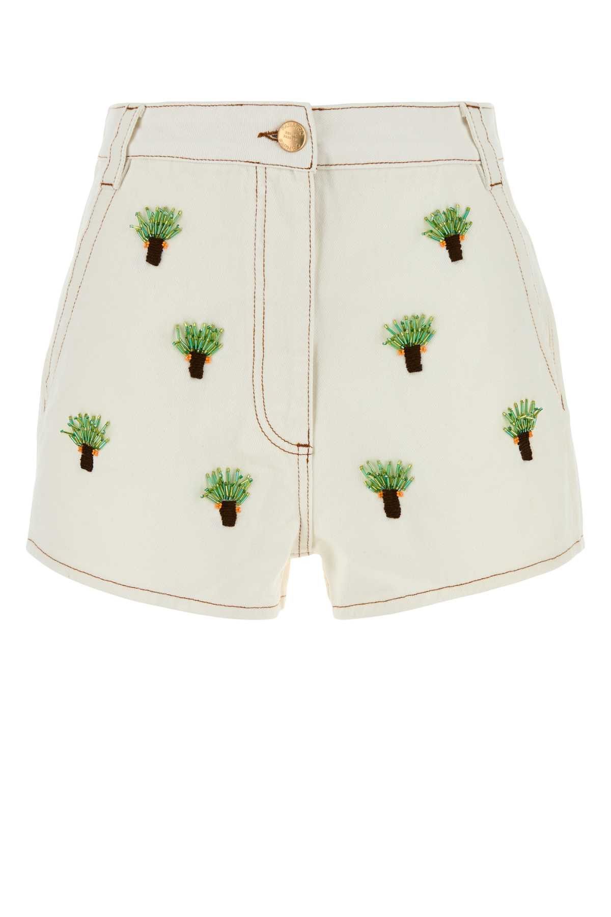 Farm Rio White Denim Shorts Size 28" / US 6 / IT 42 - 1 Thumbnail