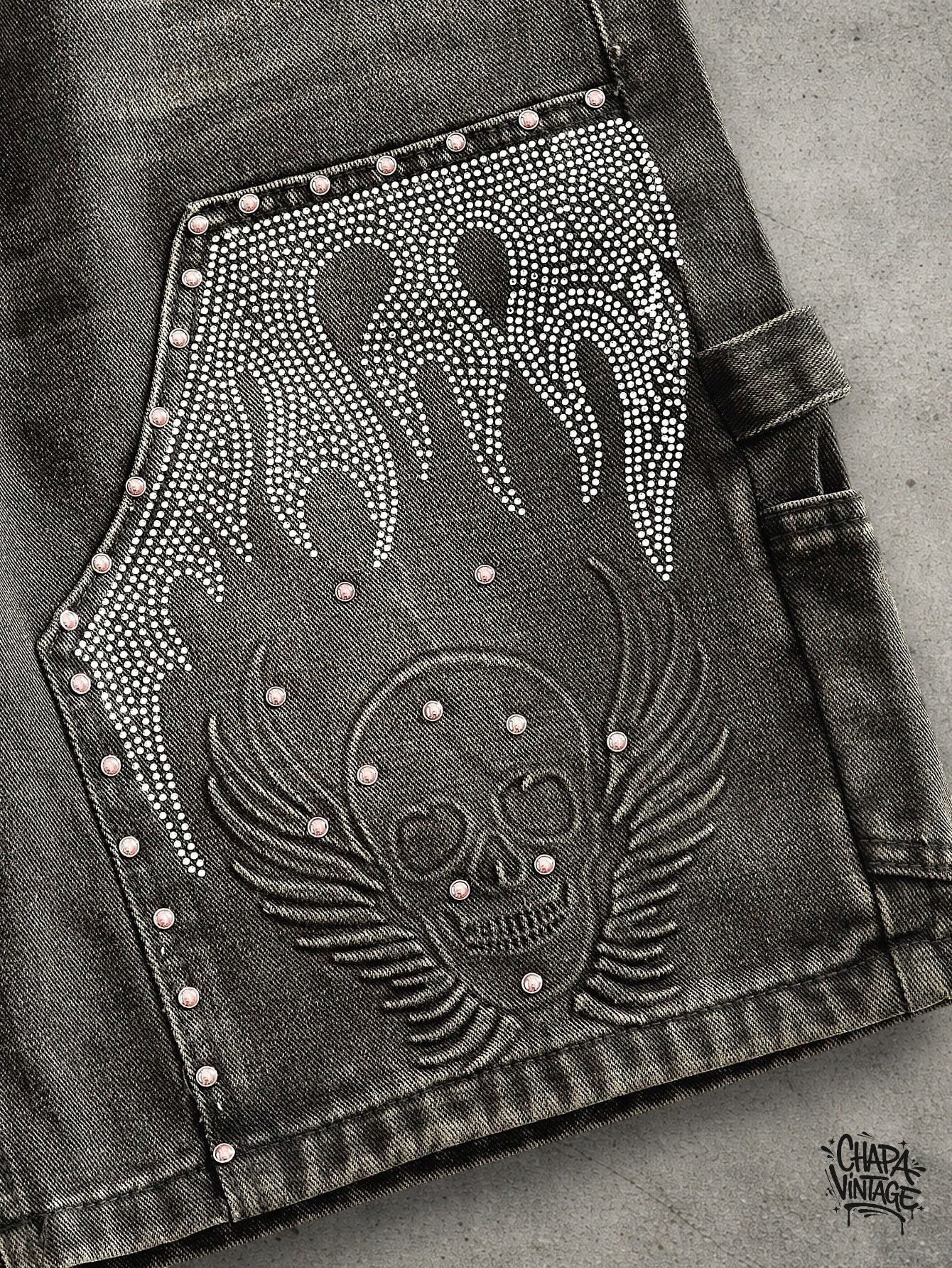 Japanese Brand Washed rhinestone denim shorts Size US 32 / EU 48 - 3 Thumbnail
