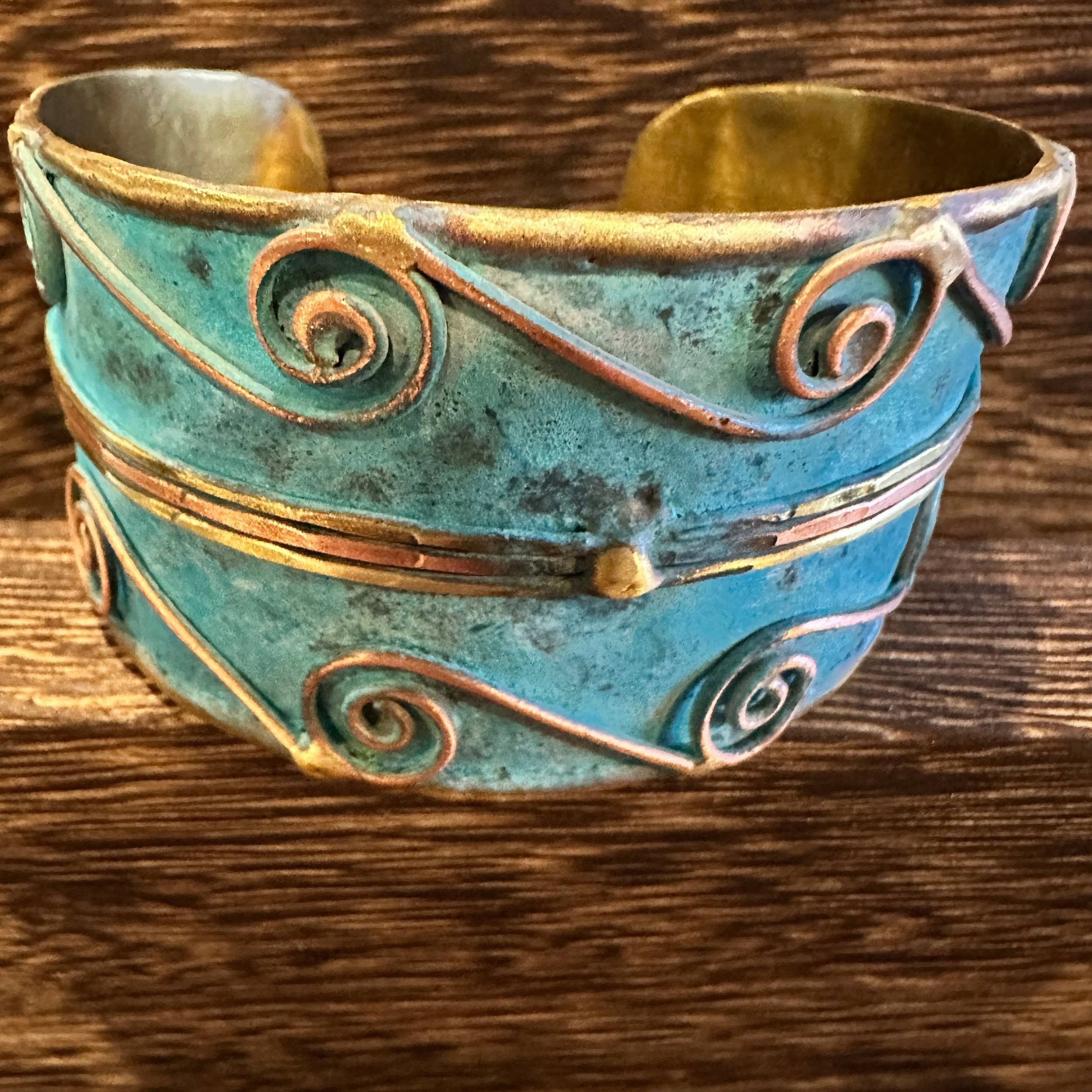 Other Aqua Patina Swirl Adjustable Cuff Bracelet - Handcrafted 2in Size ONE SIZE - 4 Thumbnail
