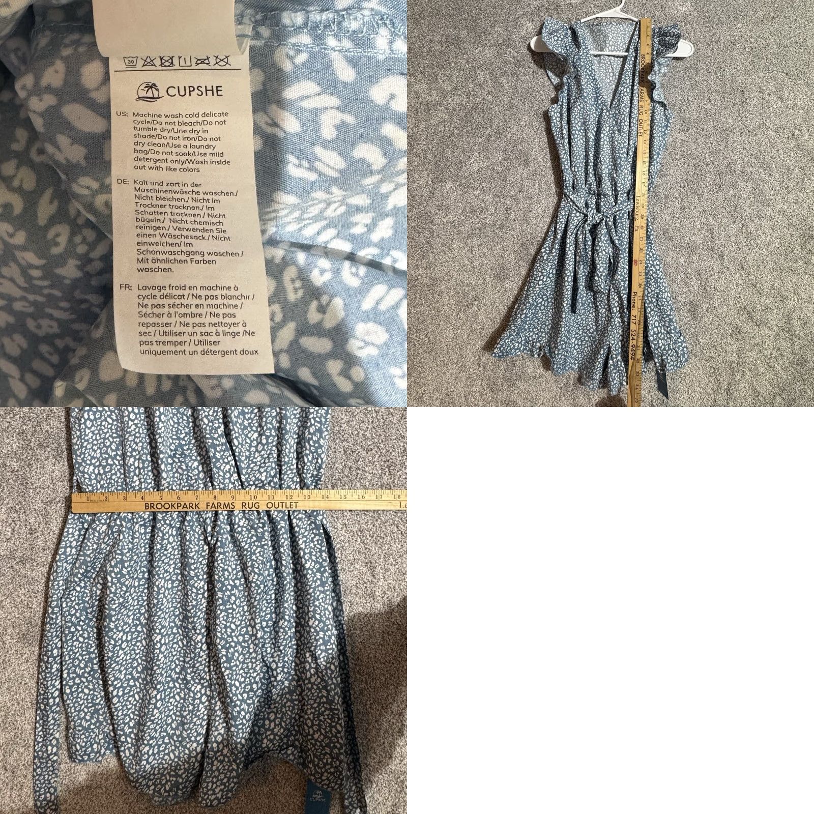 Vintage Cupshe Romantic Dress L A-Line Boho Chic Dainty Cheetah Print Ruffle Sleeves Knee Length V-Neck Belted Casual Party/Cocktail Travel White Size L / US 10 / IT 46 - 9 Thumbnail