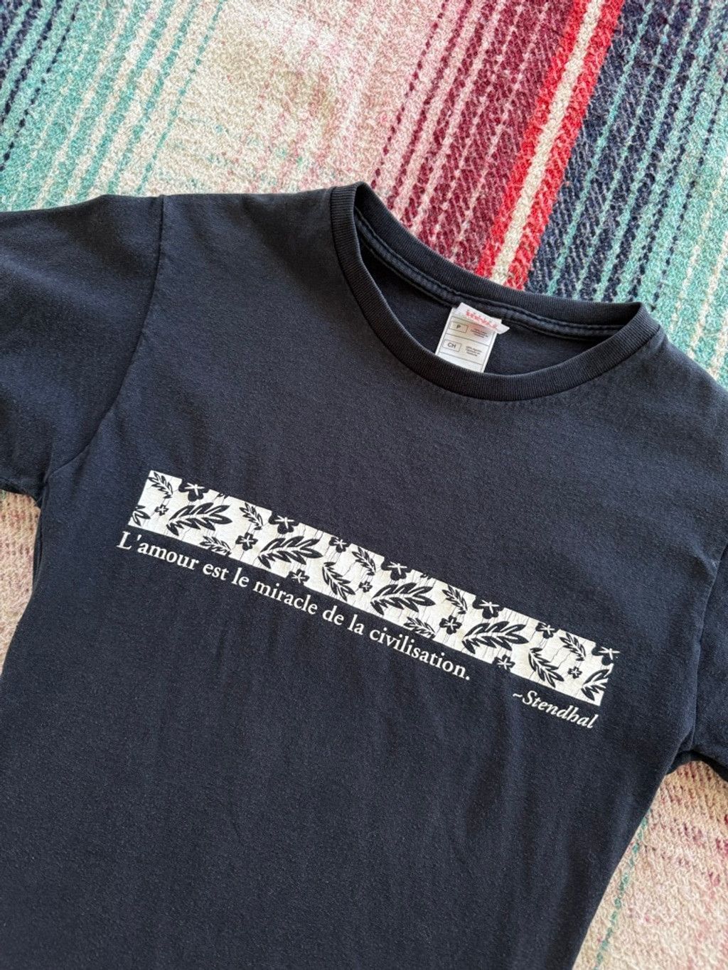 Fruit Of The Loom Fruit of the Loom Black Stendhal Quote Short Sleeve Tee S Size S / US 4 / IT 40 - 2 Thumbnail