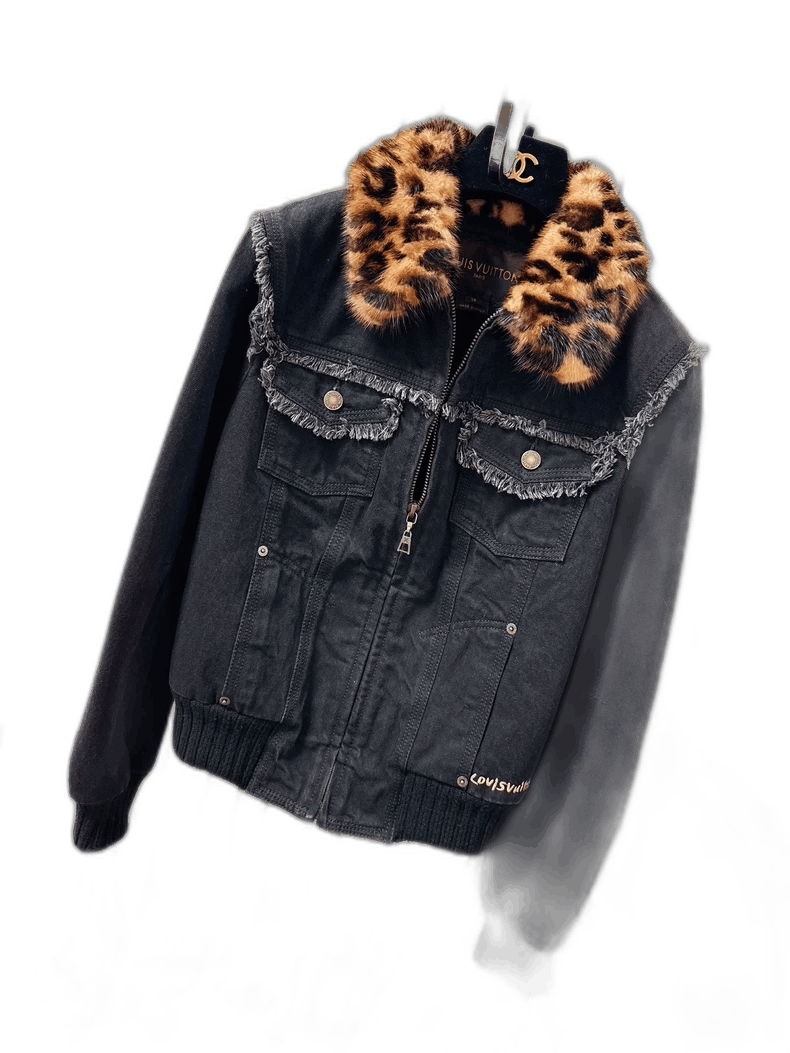 Louis Vuitton LV Leopard Print Denim Jacket with Fur Collar Size US M / EU 48-50 / 2 - 1 Thumbnail