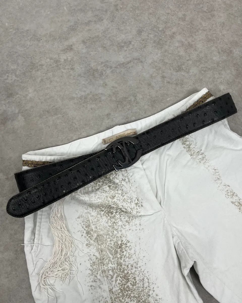 Just Cavalli 2010s Cavalli Grey Ostrich Effect Leather Belt Size ONE SIZE - 1 Thumbnail
