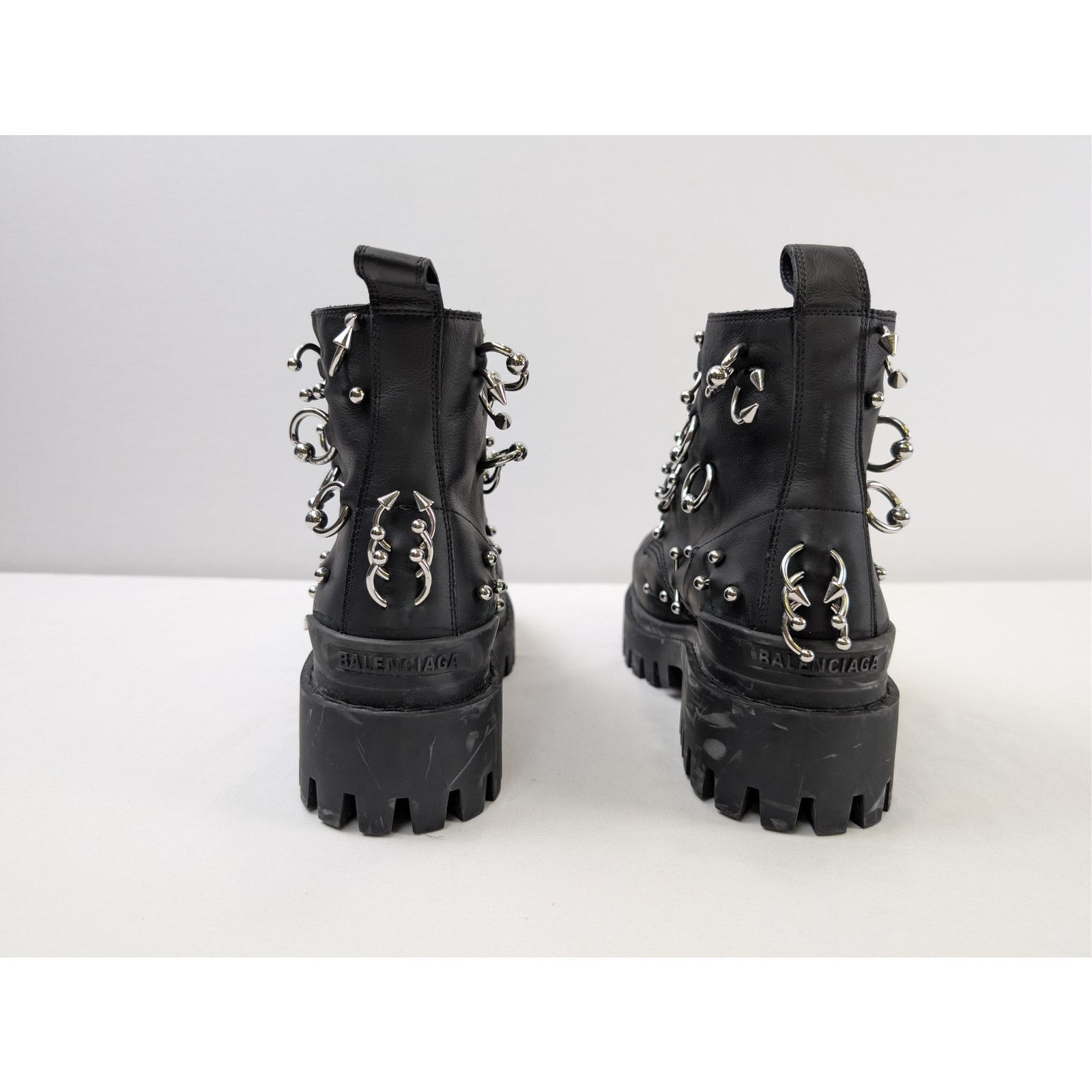 Balenciaga o1rshd1 Leather Strike Piercing Boots in Black/Silver Size US 12 / EU 45 - 11 Thumbnail